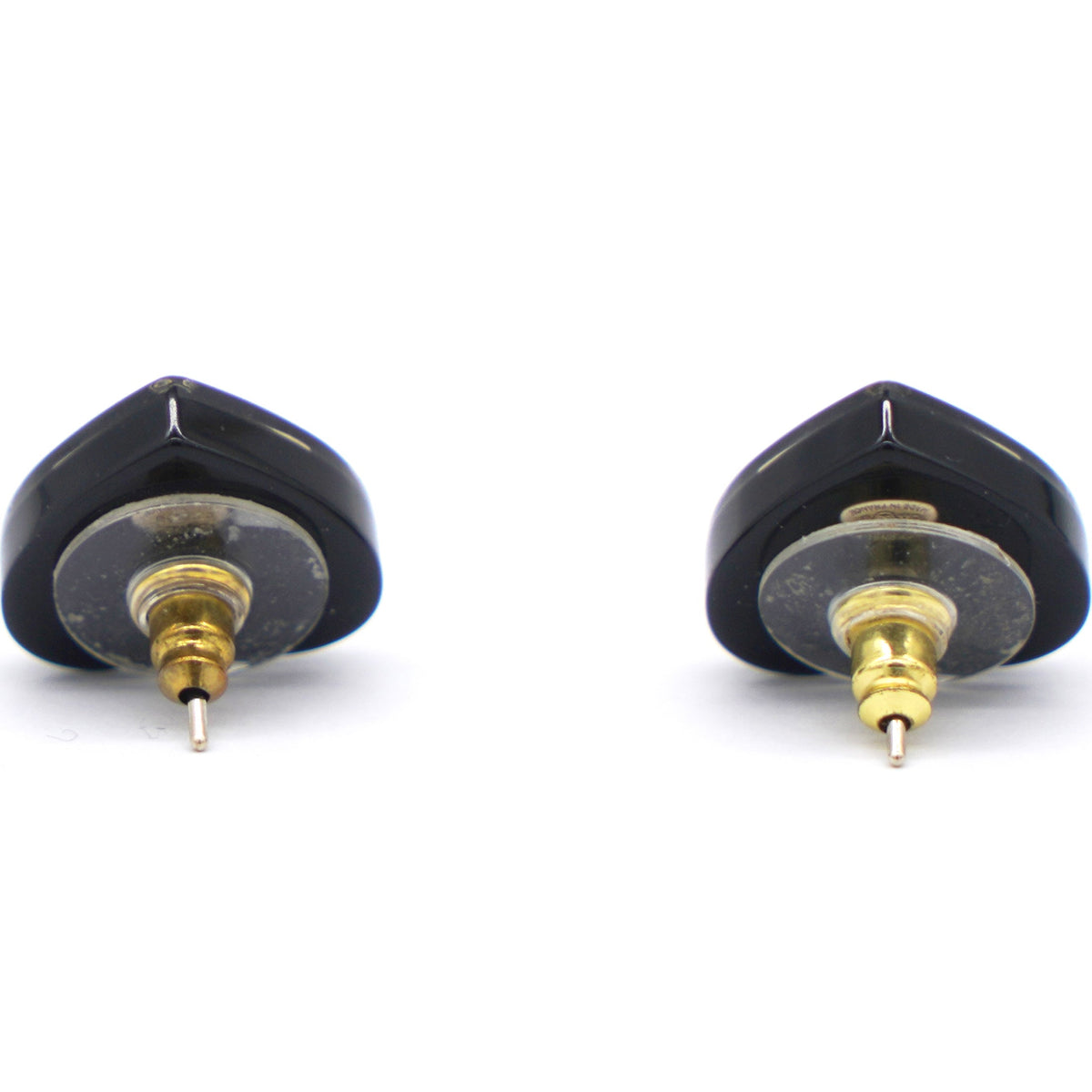Chanel Resin Crystal CC Heart Earrings Black Gold