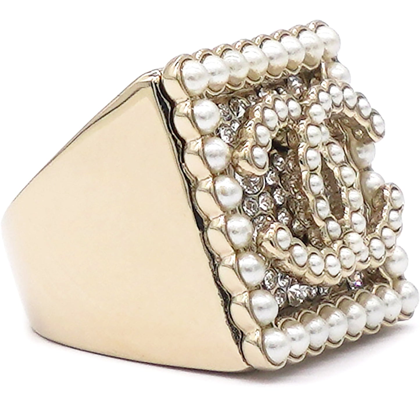 Chanel Crystal CC Ring Pearl Gold 52