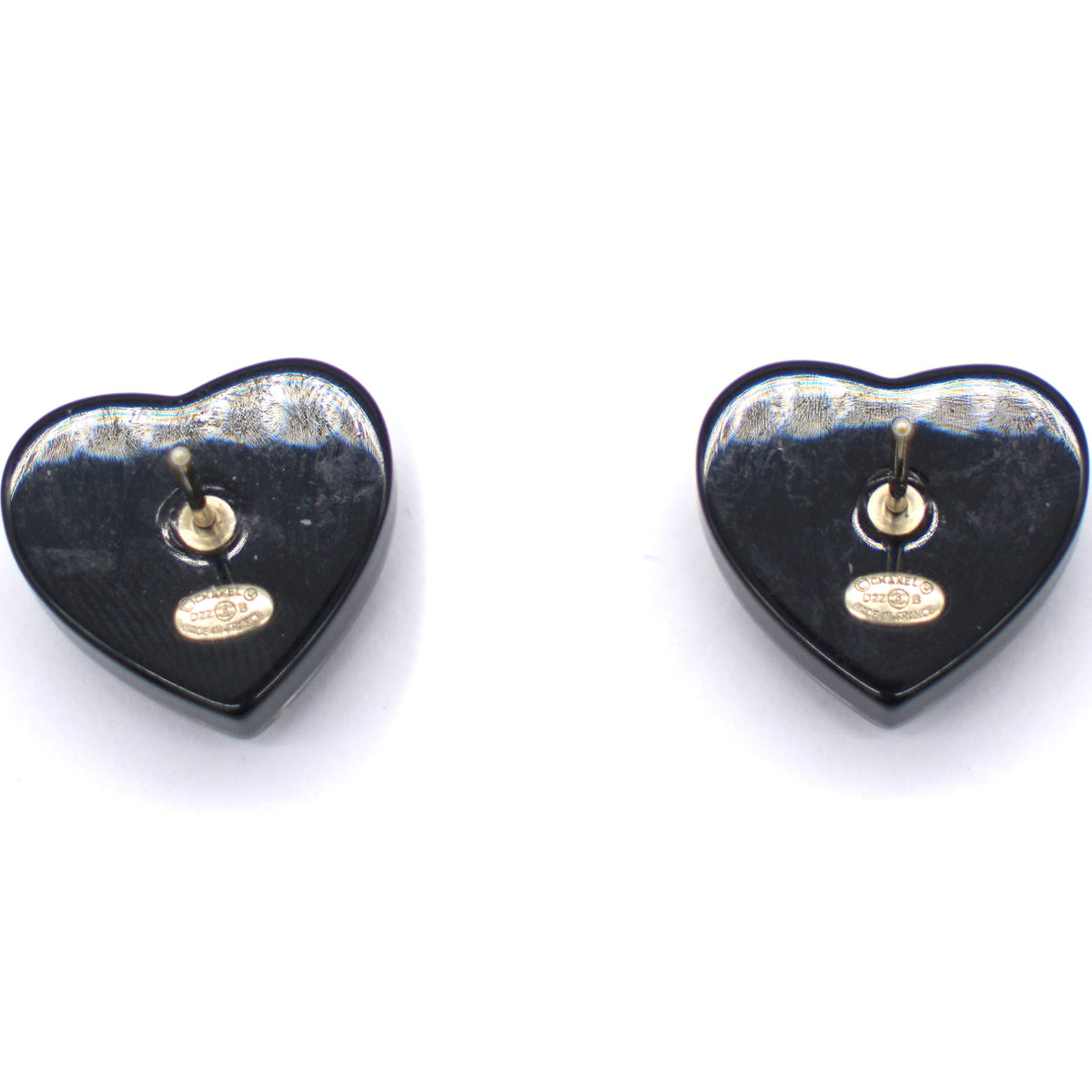 Chanel Resin Crystal CC Heart Earrings Black Gold