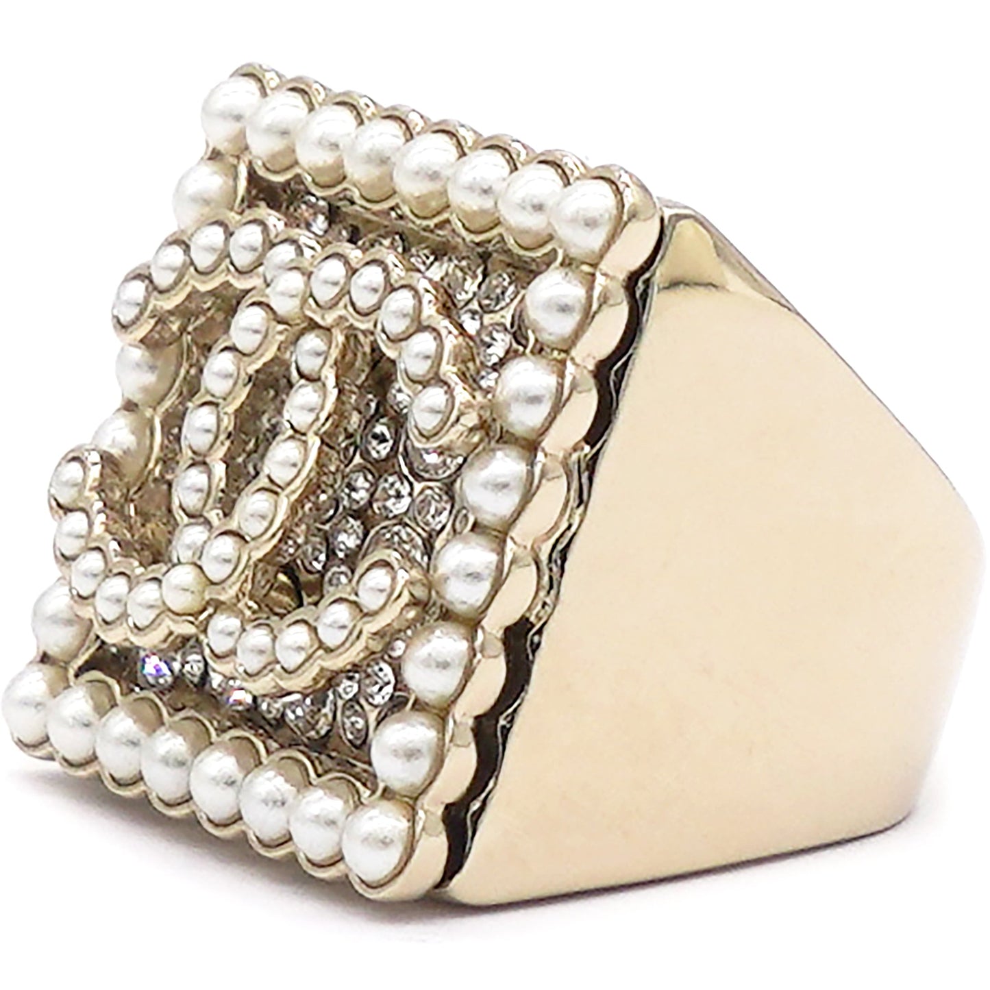Chanel Crystal CC Ring Pearl Gold 52