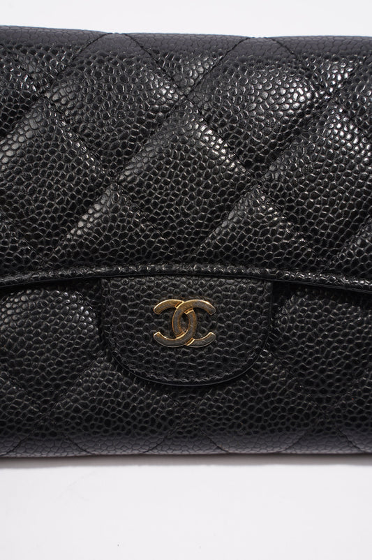 Chanel Quilted Classic Flap Wallet Black Caviar Leather