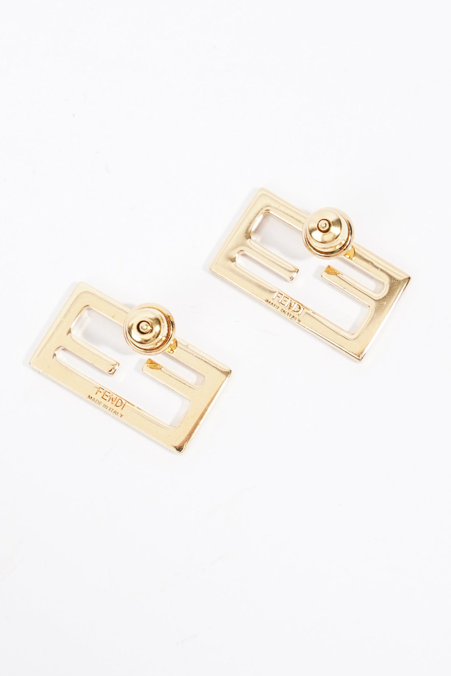 Fendi Baguette Earrings Gold Finish Base Metal