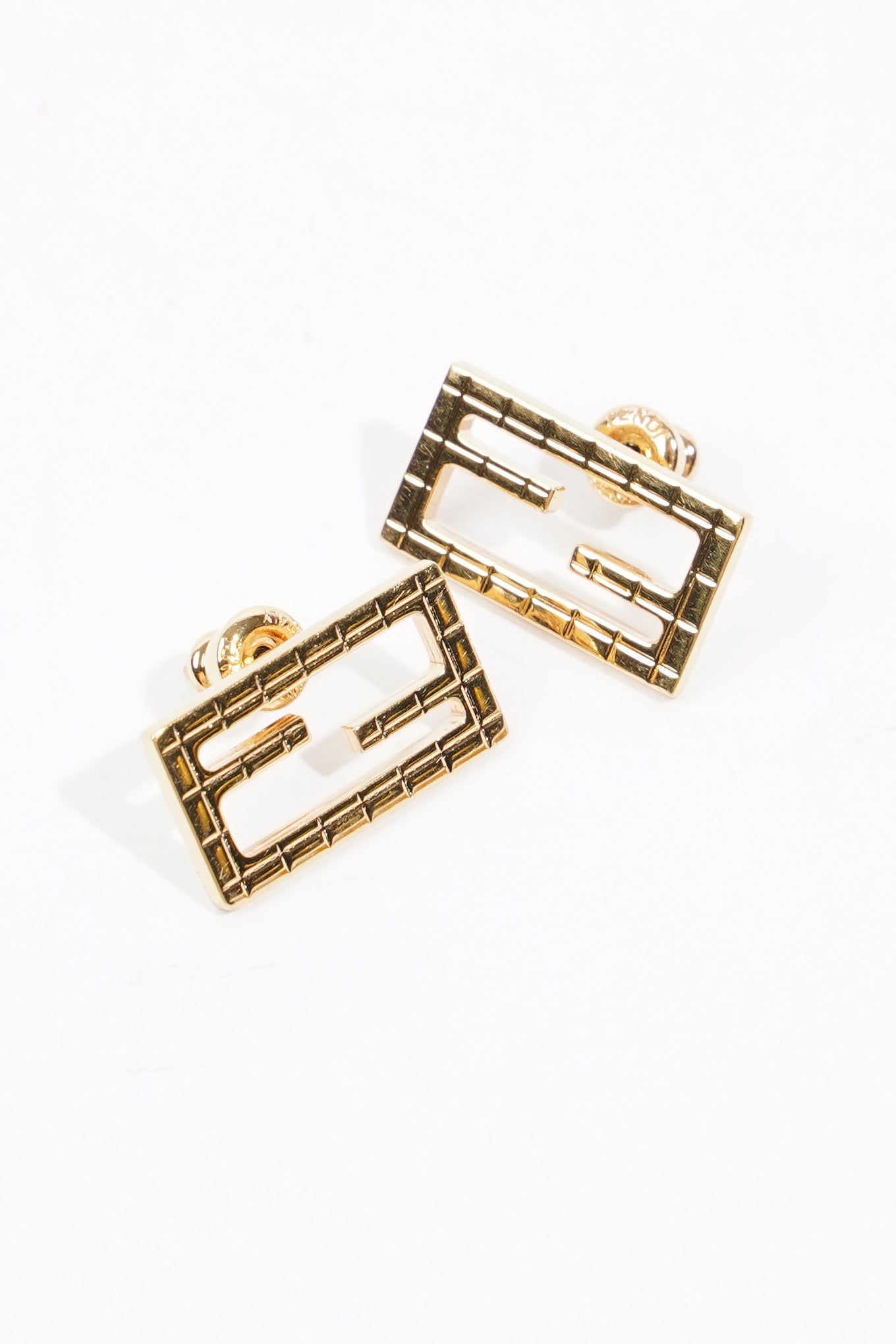 Fendi Baguette Earrings Gold Finish Base Metal