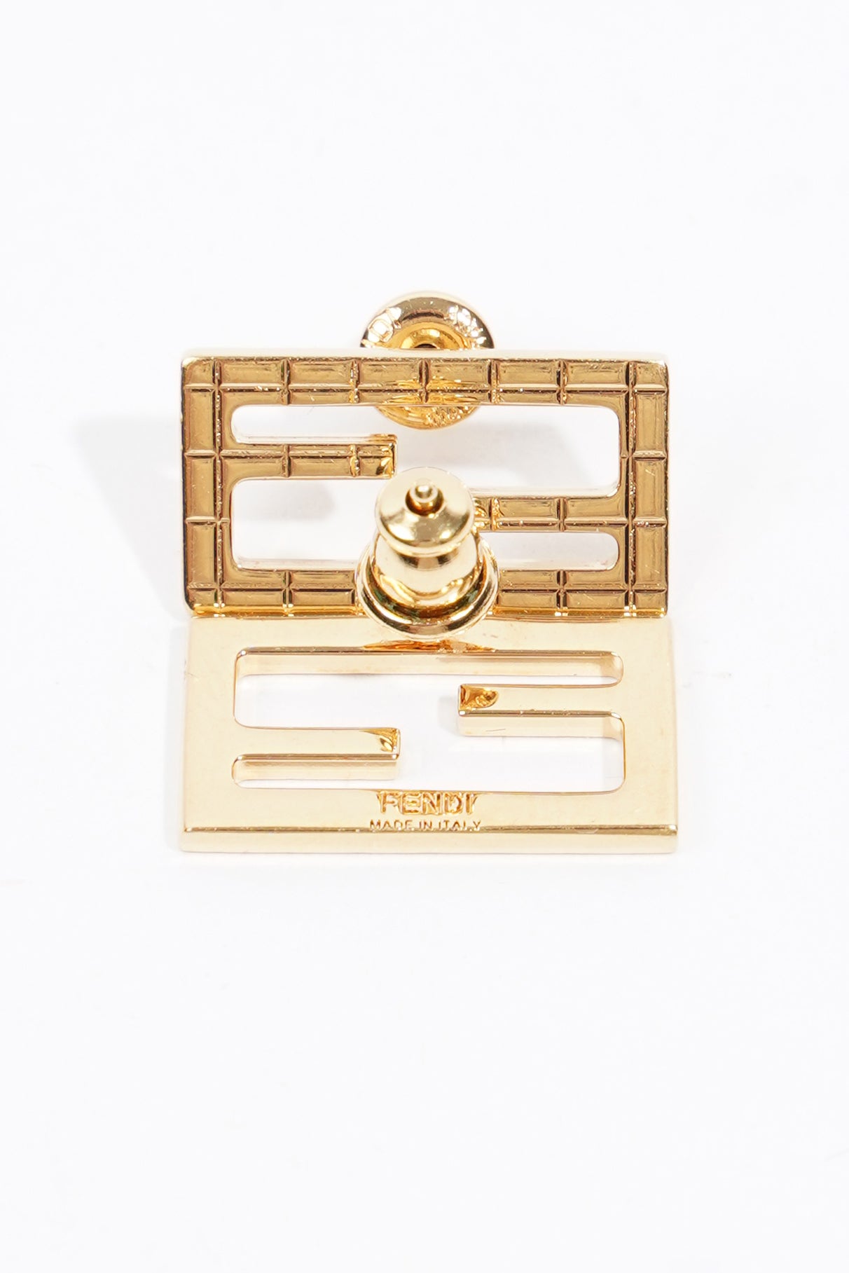 Fendi Baguette Earrings Gold Finish Base Metal