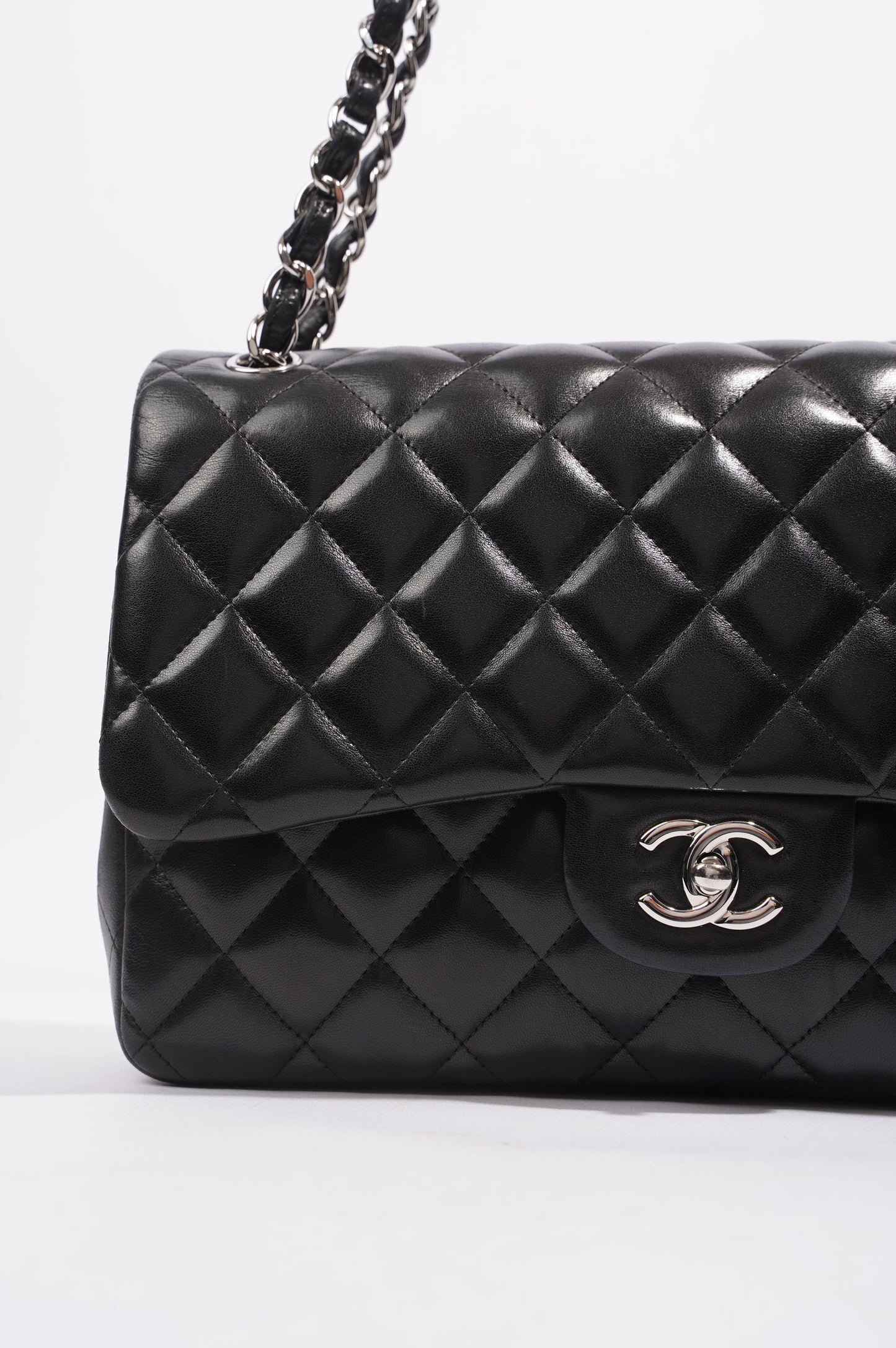 Chanel Double Flap Bag Black Lambskin Leather Large