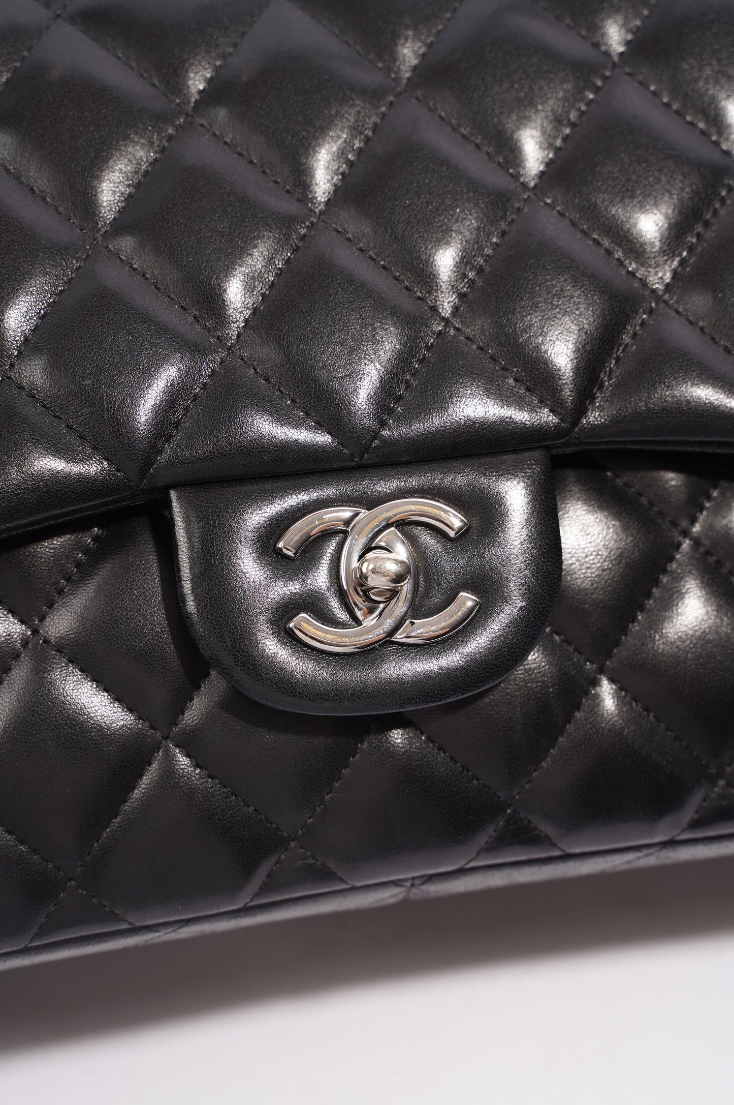 Chanel Double Flap Bag Black Lambskin Leather Large