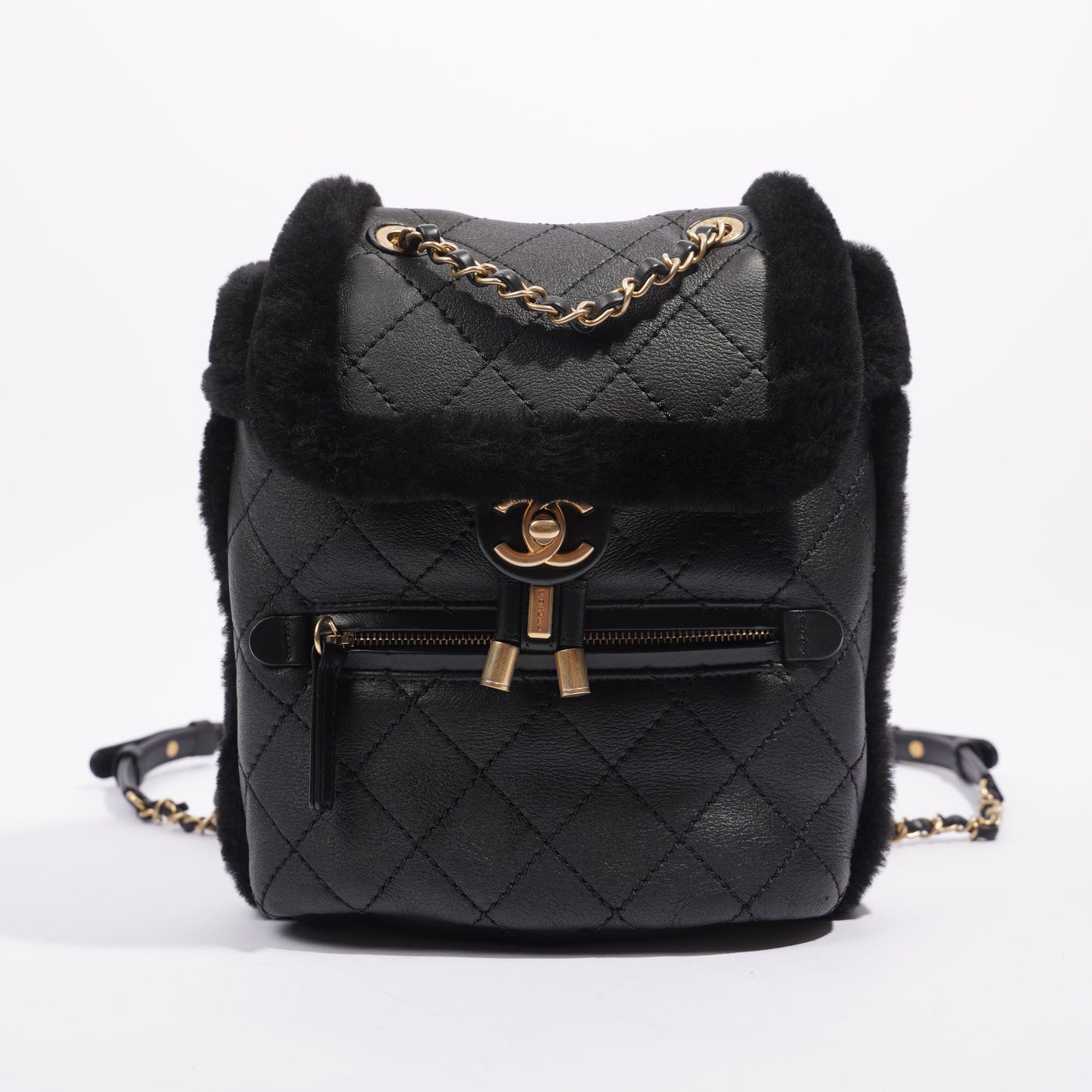 Chanel Womens Shearling Lambskin Backpack Black