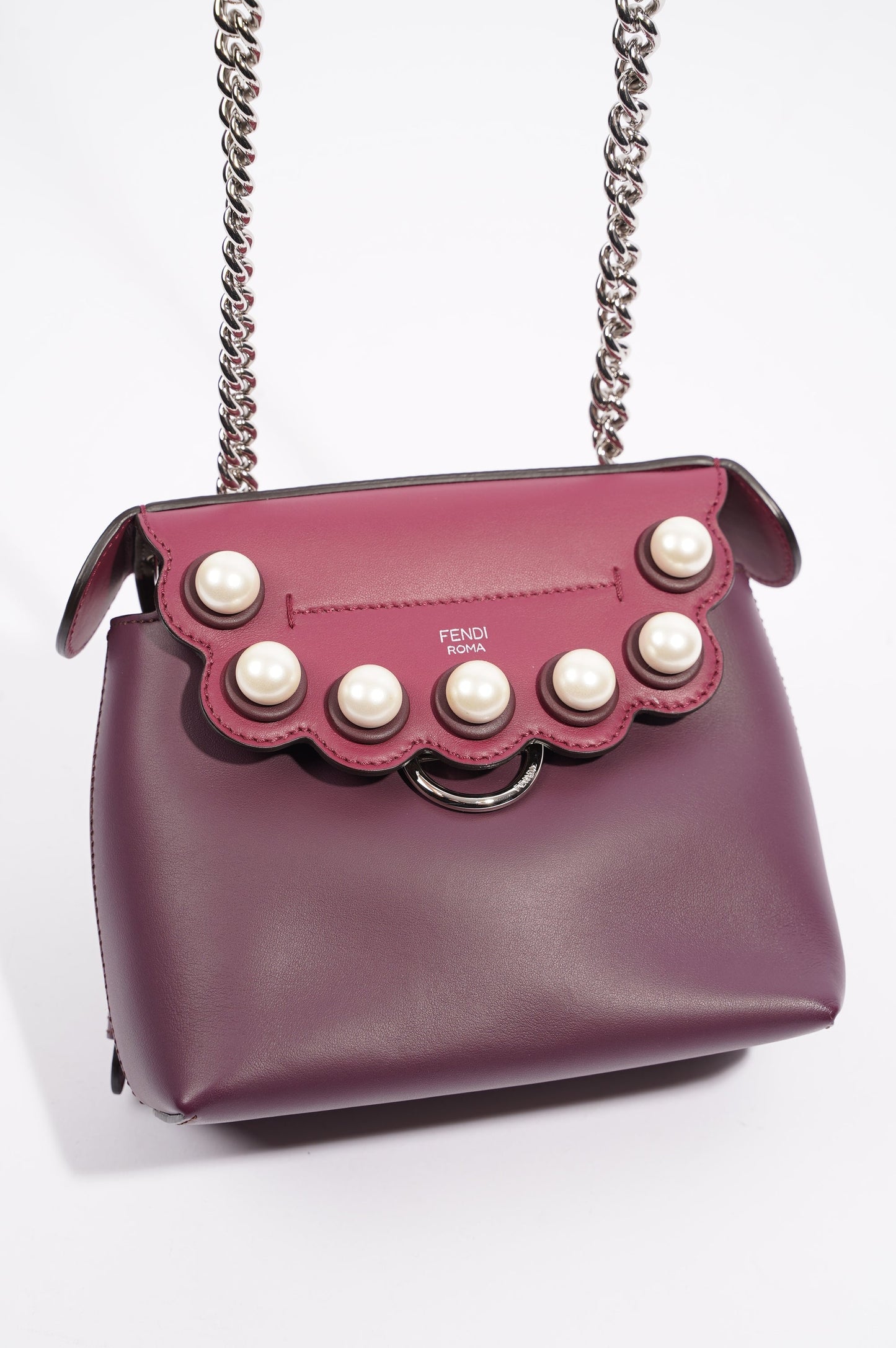 Fendi Womens Pearl Scalloped Mini Back To School Backpack Black / Cherry