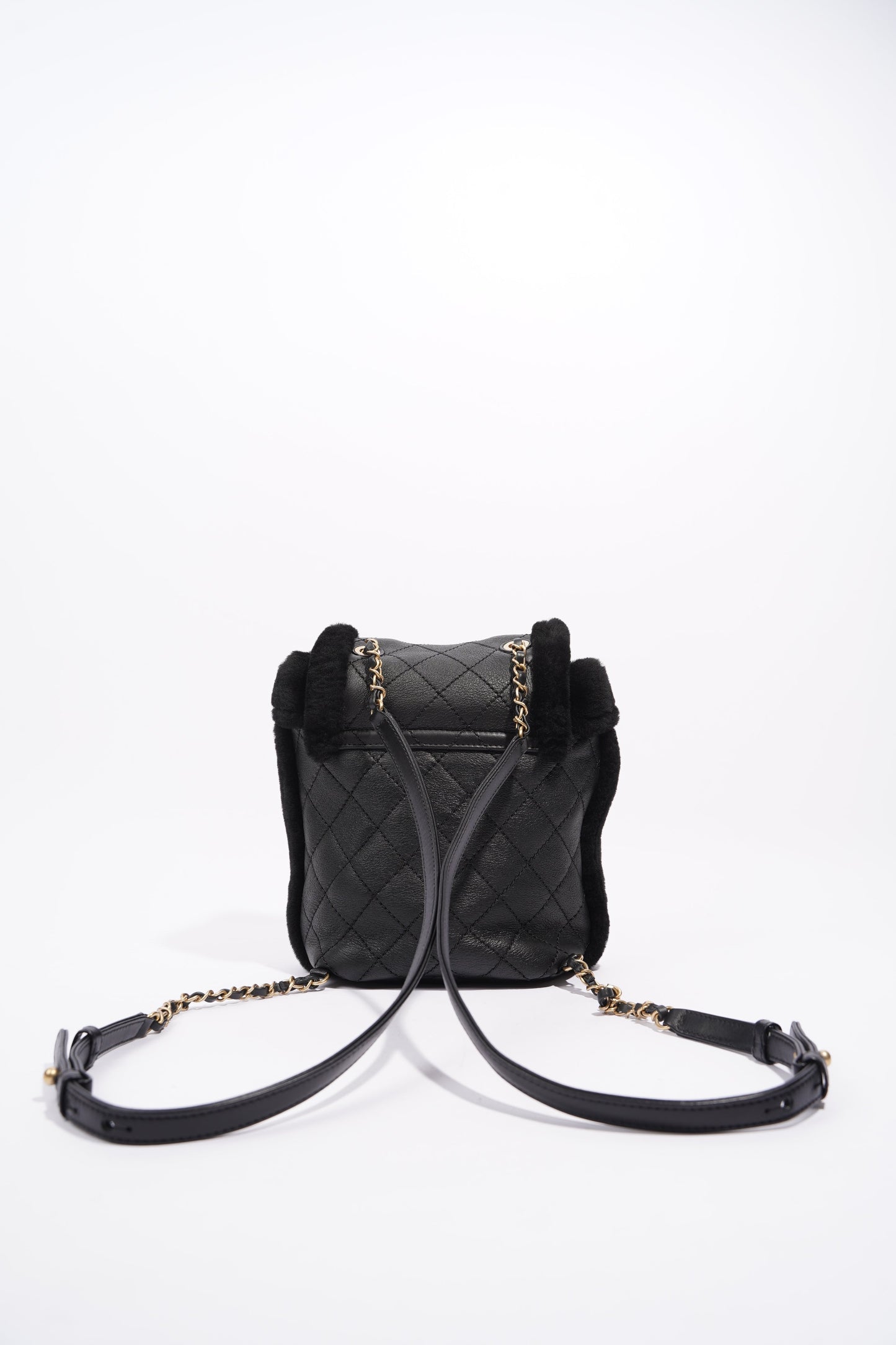 Chanel Womens Shearling Lambskin Backpack Black