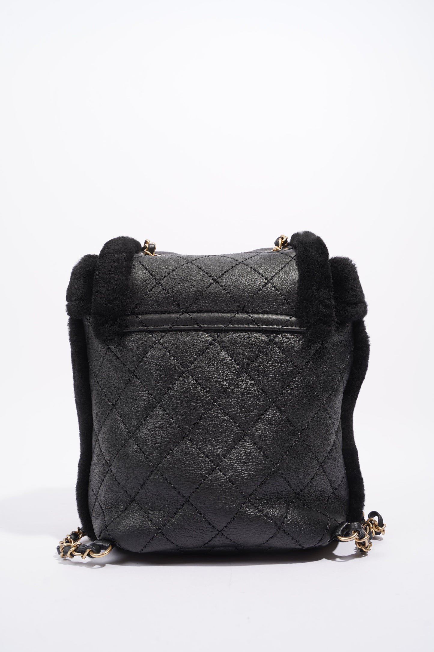 Chanel Womens Shearling Lambskin Backpack Black