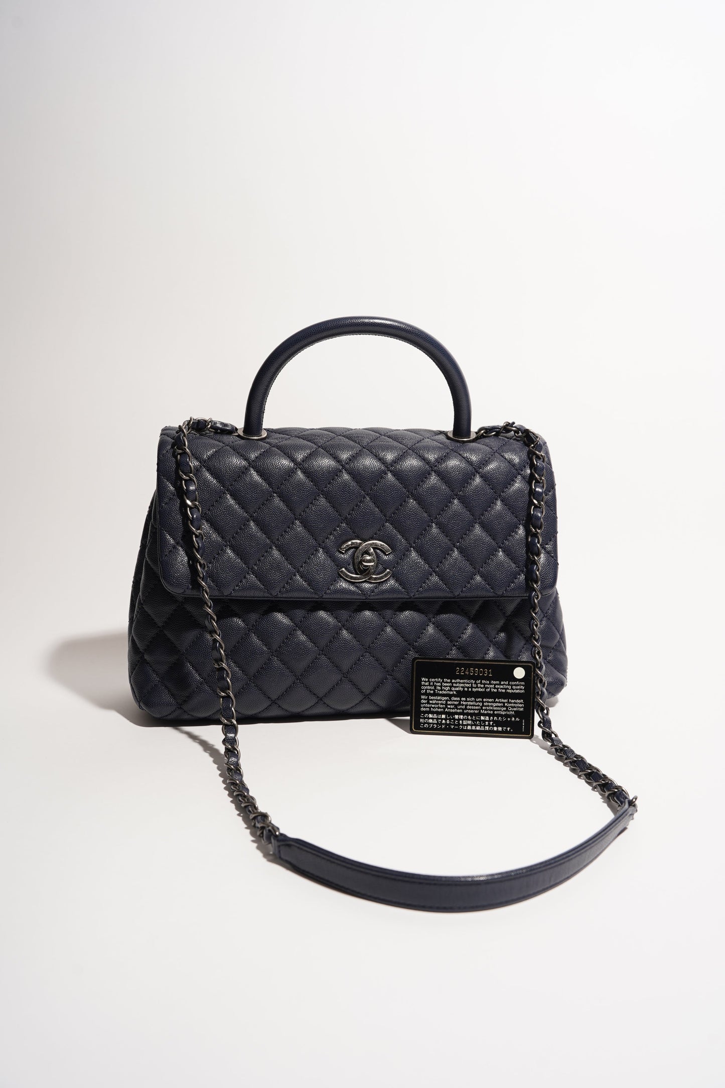 Chanel Womens Coco Top Handle Navy Large