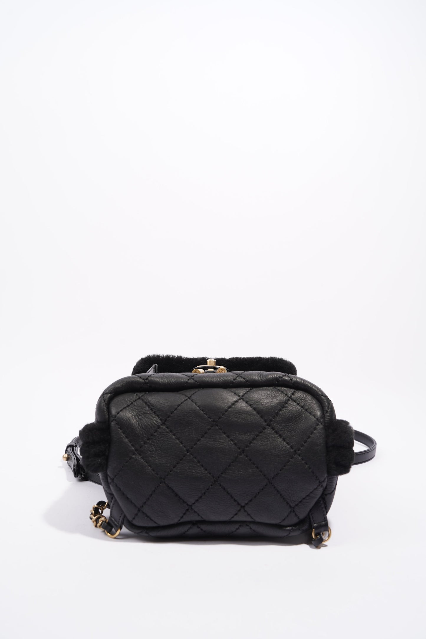 Chanel Womens Shearling Lambskin Backpack Black