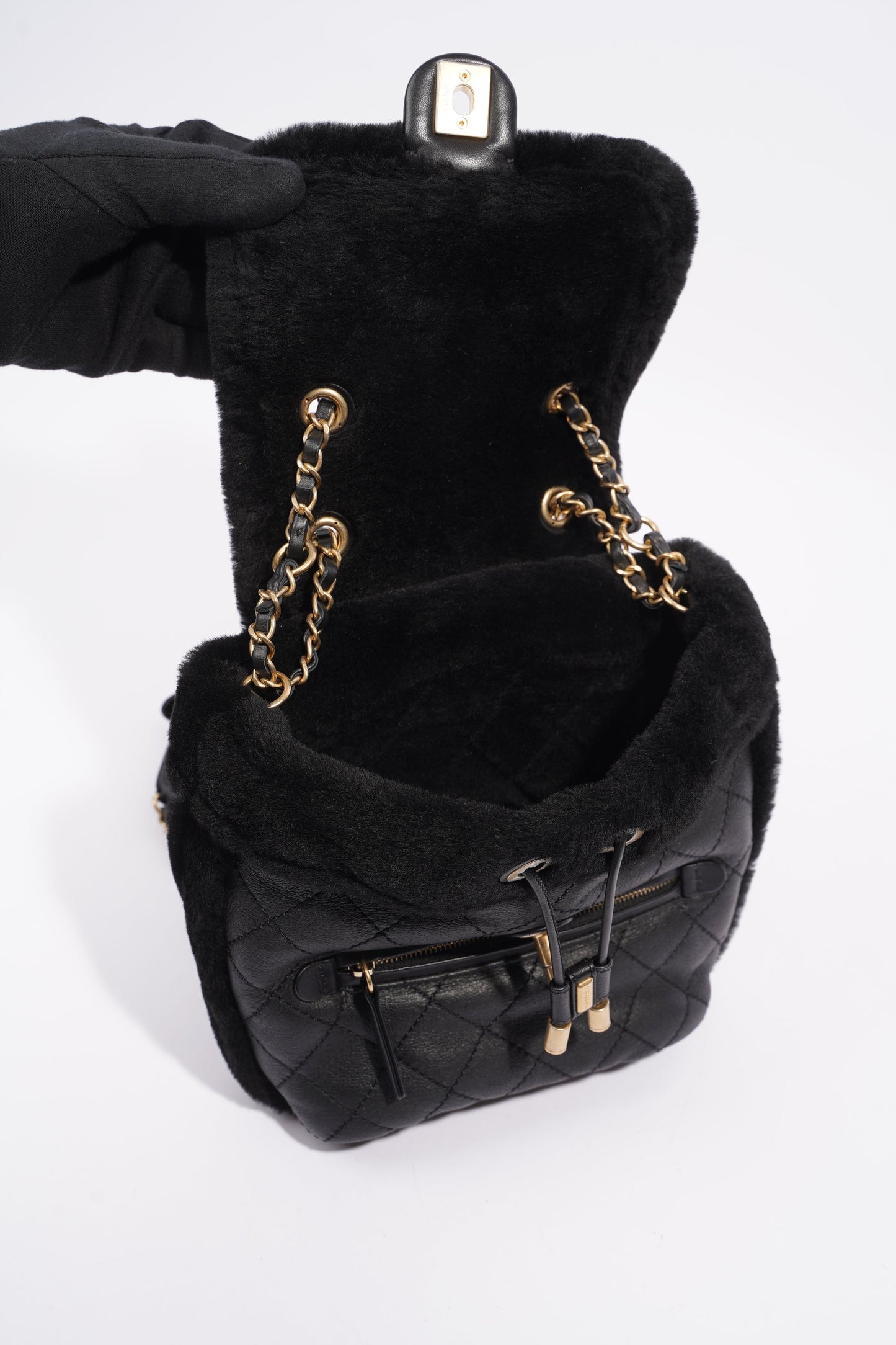 Chanel Womens Shearling Lambskin Backpack Black