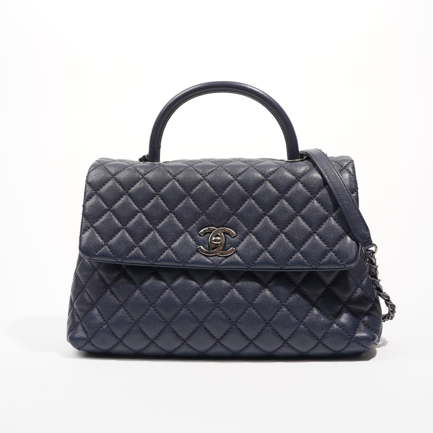 Chanel Womens Coco Top Handle Navy Large