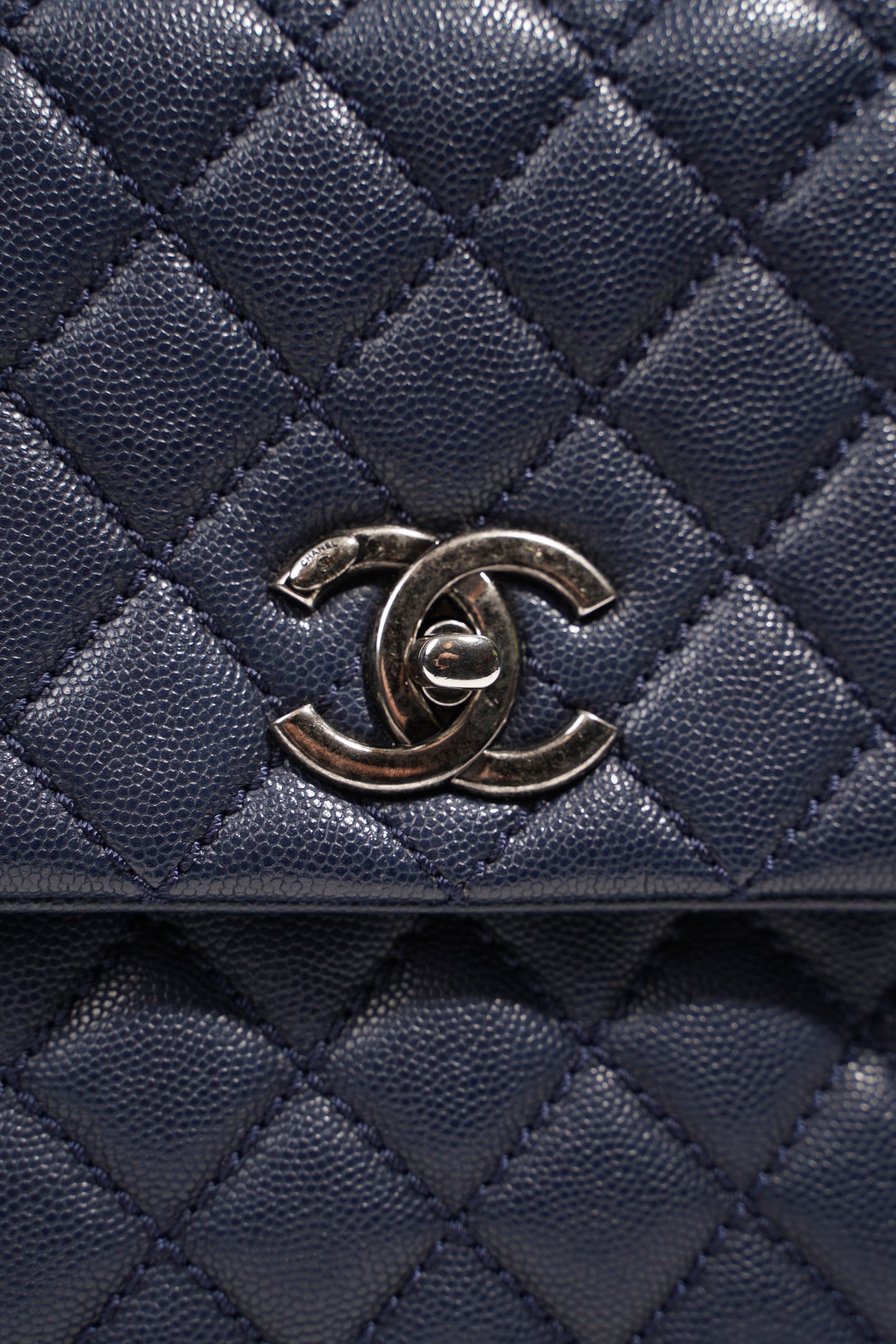 Chanel Womens Coco Top Handle Navy Large