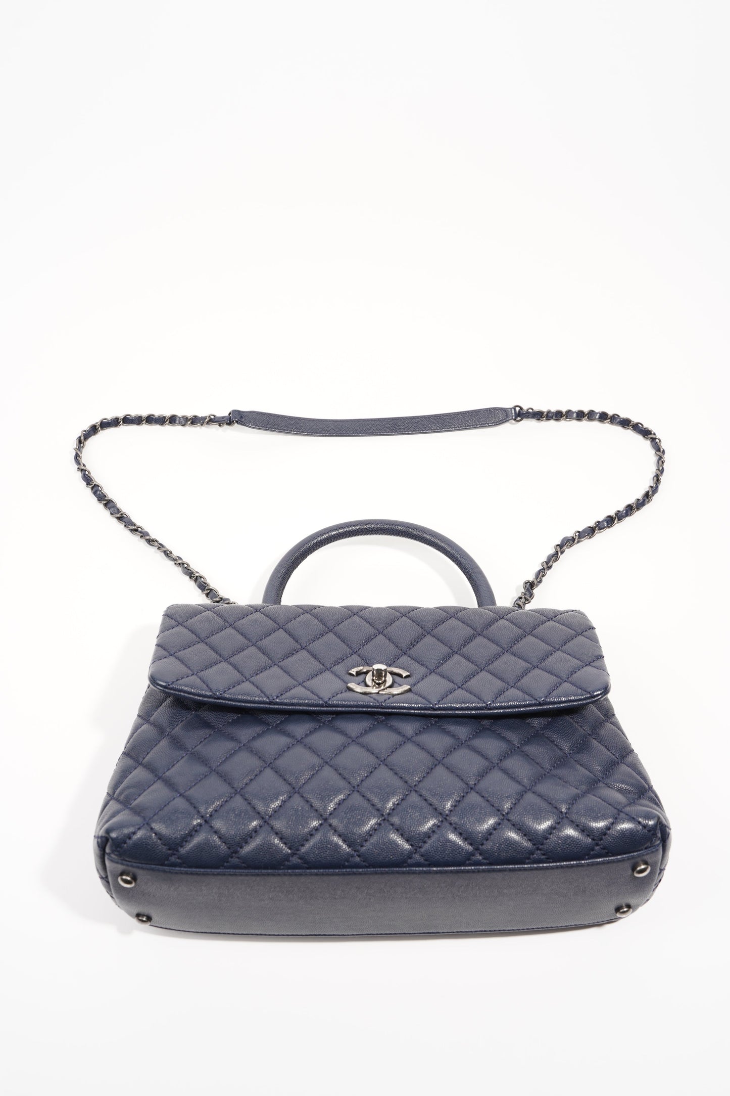 Chanel Womens Coco Top Handle Navy Large