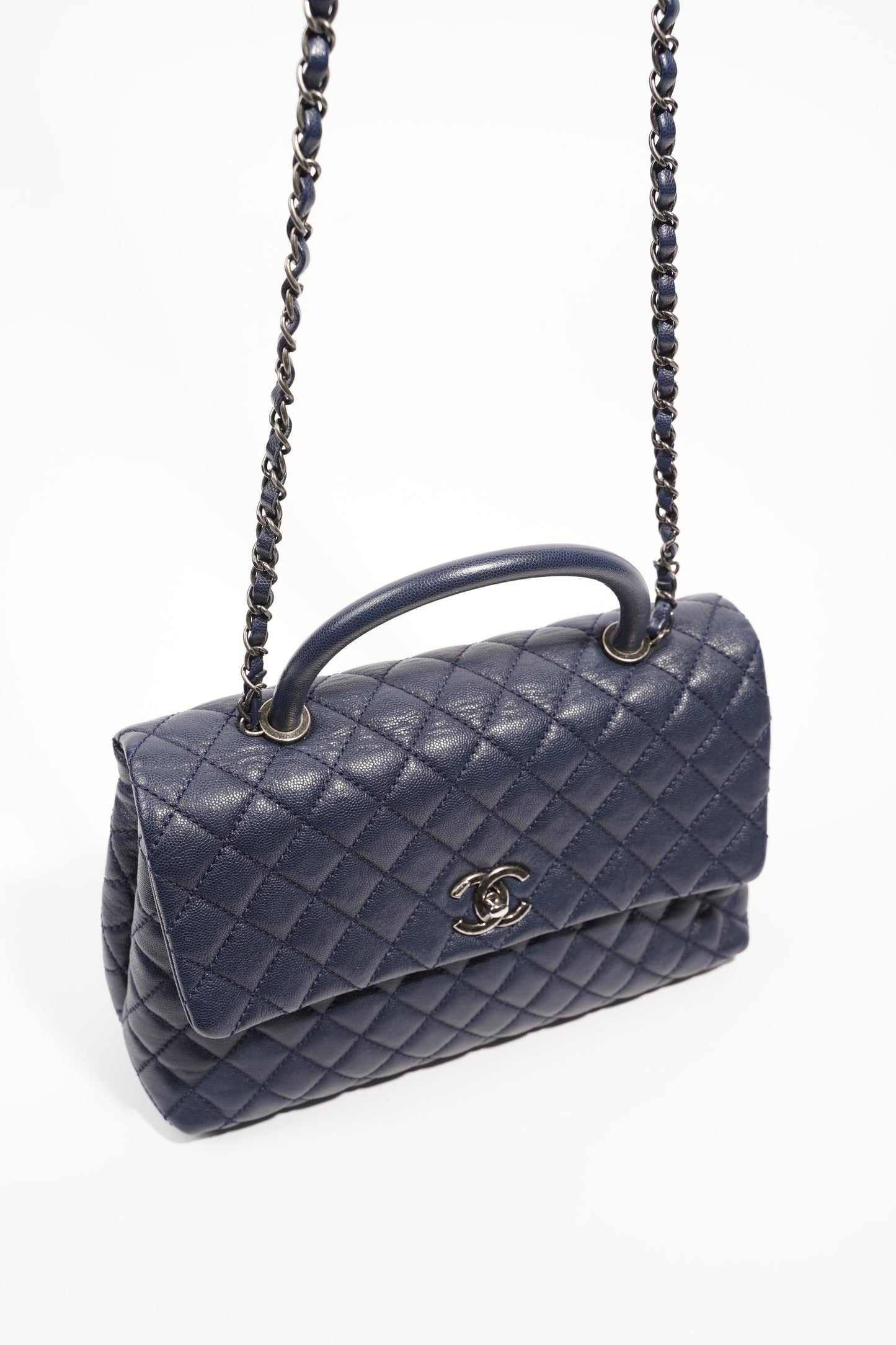 Chanel Womens Coco Top Handle Navy Large