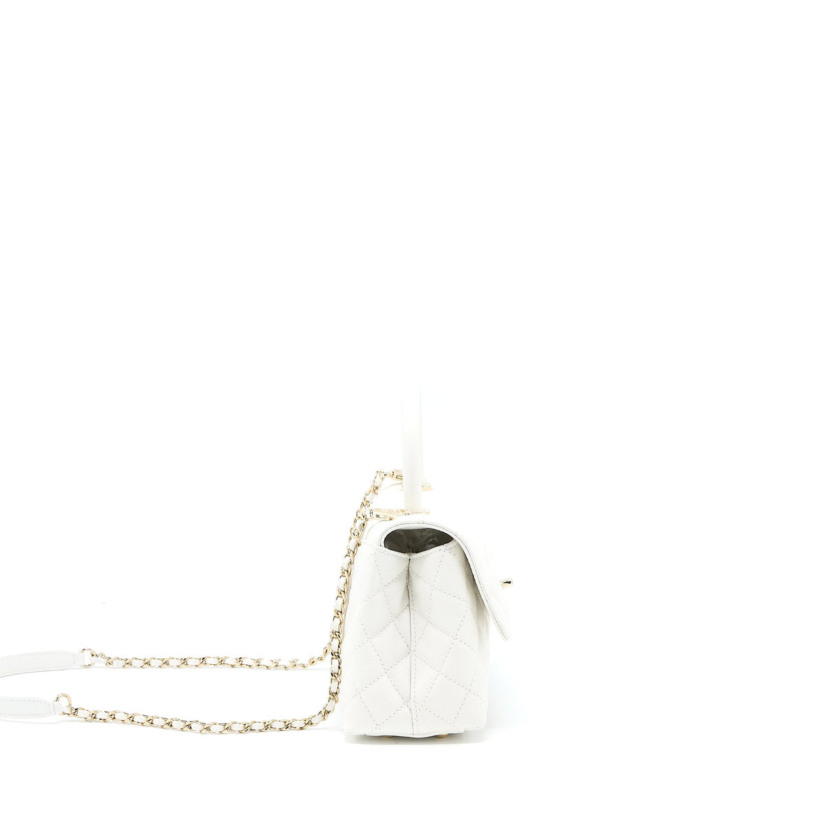 Chanel Small Coco Handle Caviar White LGHW (Microchip)