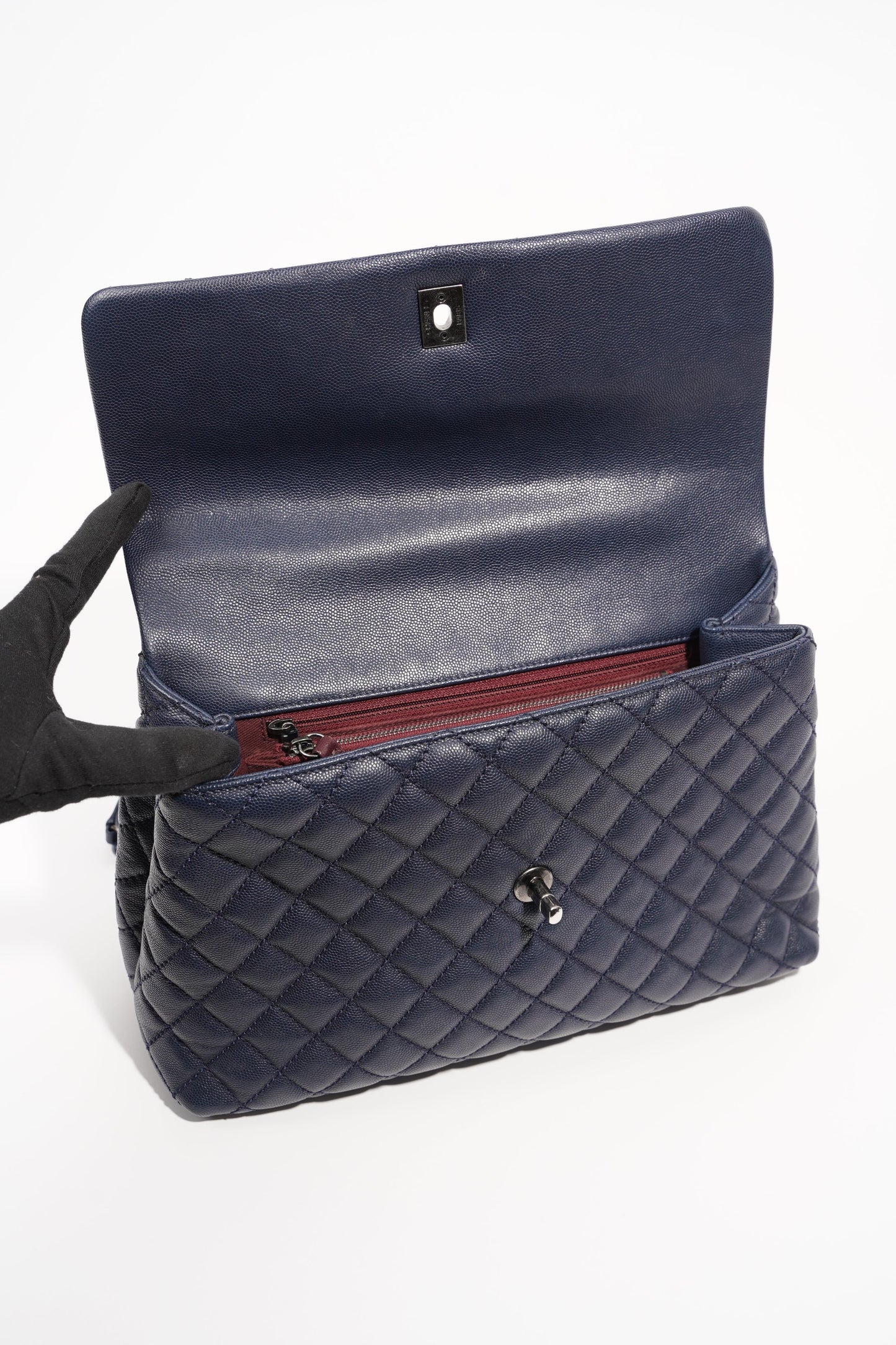 Chanel Womens Coco Top Handle Navy Large