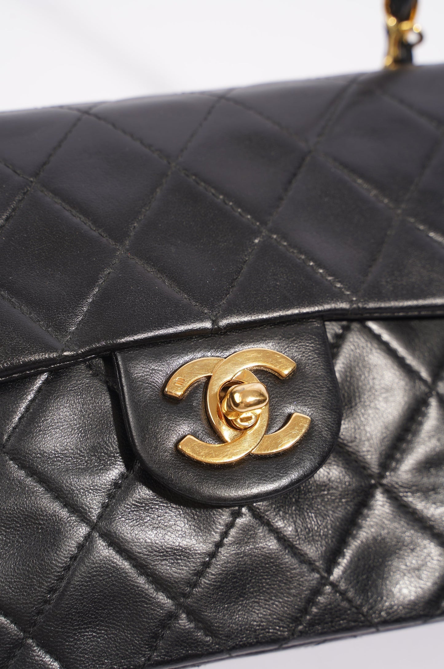 Chanel Womens Vintage Lambskin Square Flap Bag Black   Gold Mini