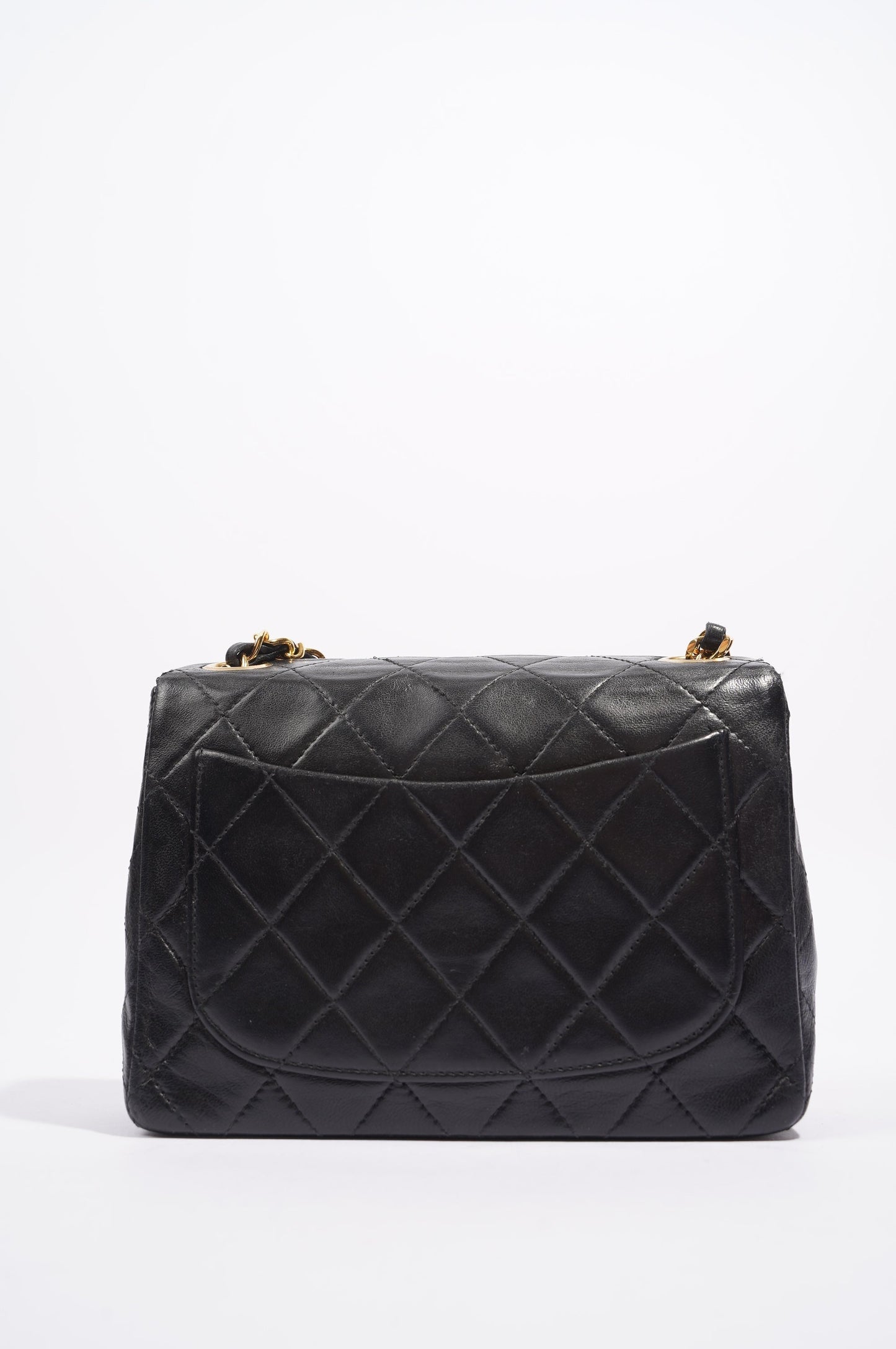 Chanel Womens Vintage Lambskin Square Flap Bag Black   Gold Mini