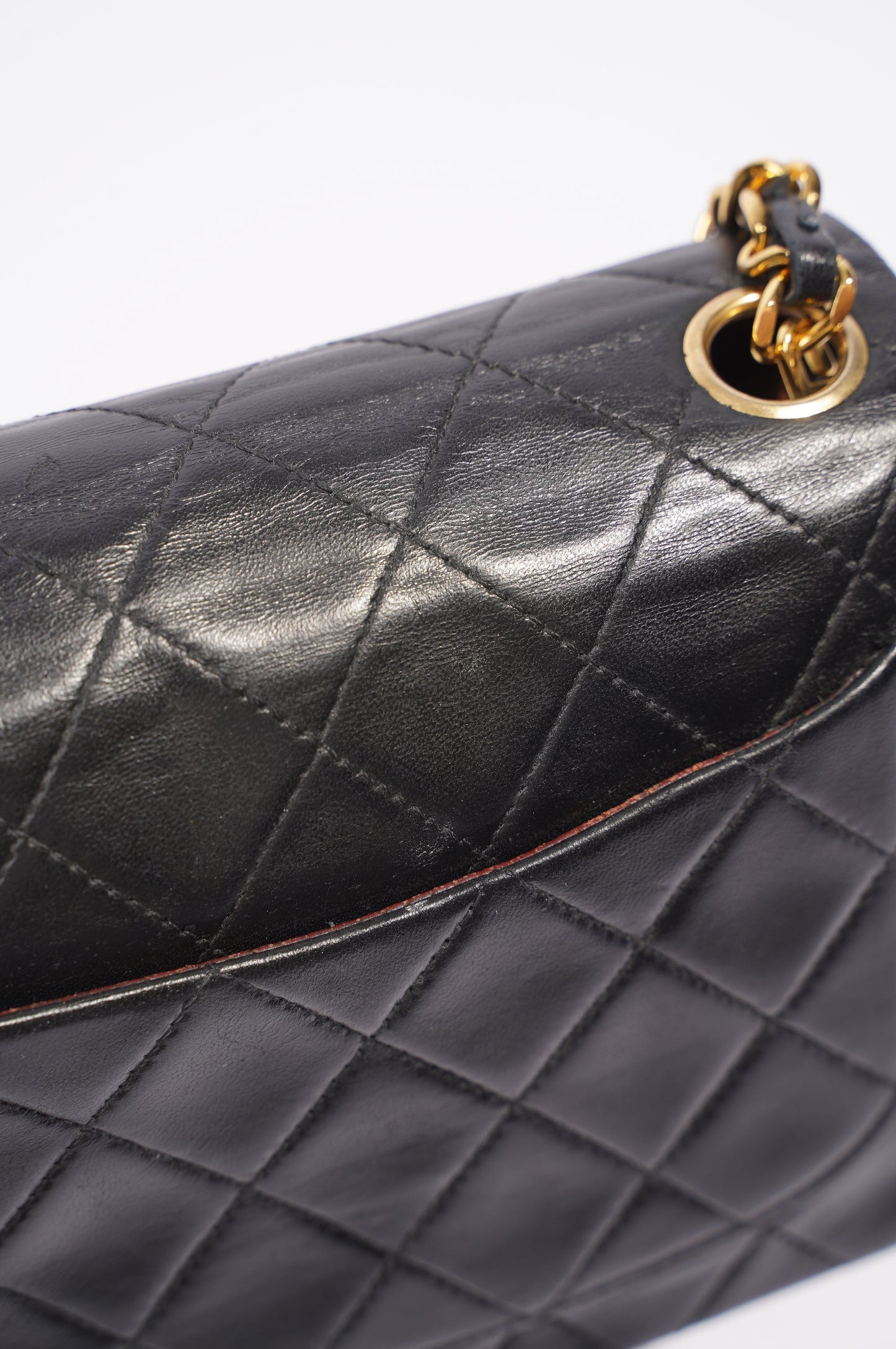 Chanel Womens Vintage Lambskin Square Flap Bag Black   Gold Mini
