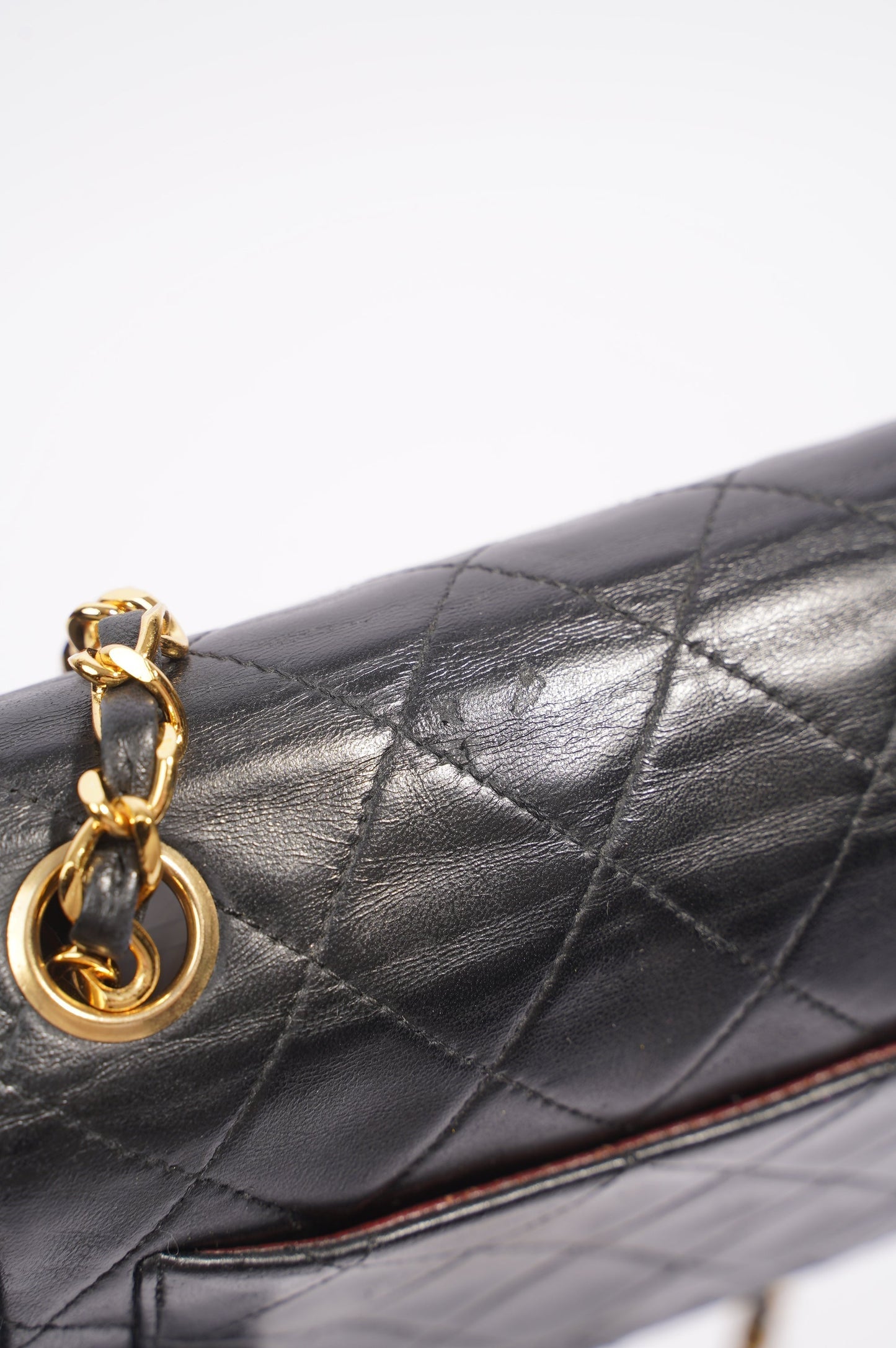Chanel Womens Vintage Lambskin Square Flap Bag Black   Gold Mini