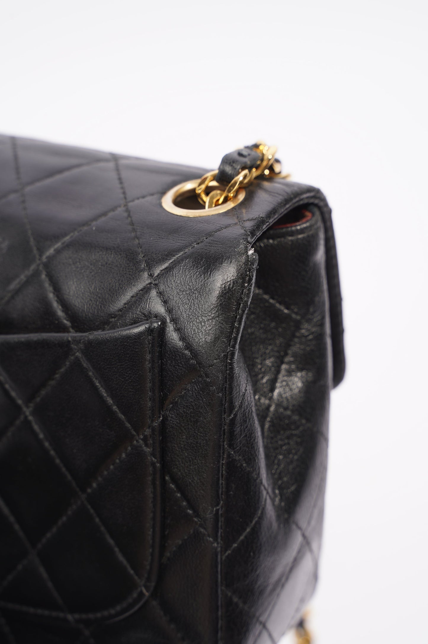 Chanel Womens Vintage Lambskin Square Flap Bag Black   Gold Mini