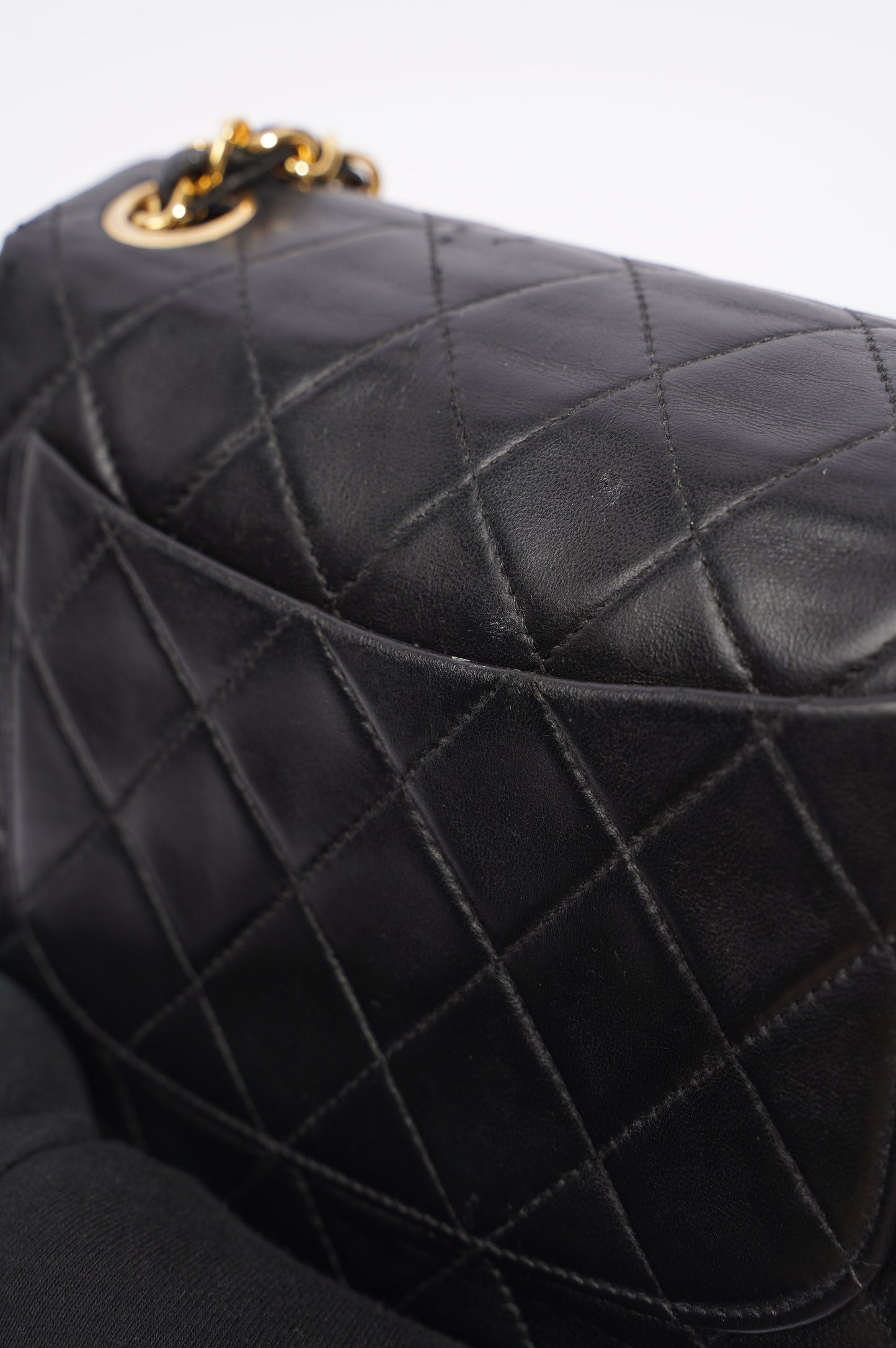 Chanel Womens Vintage Lambskin Square Flap Bag Black   Gold Mini