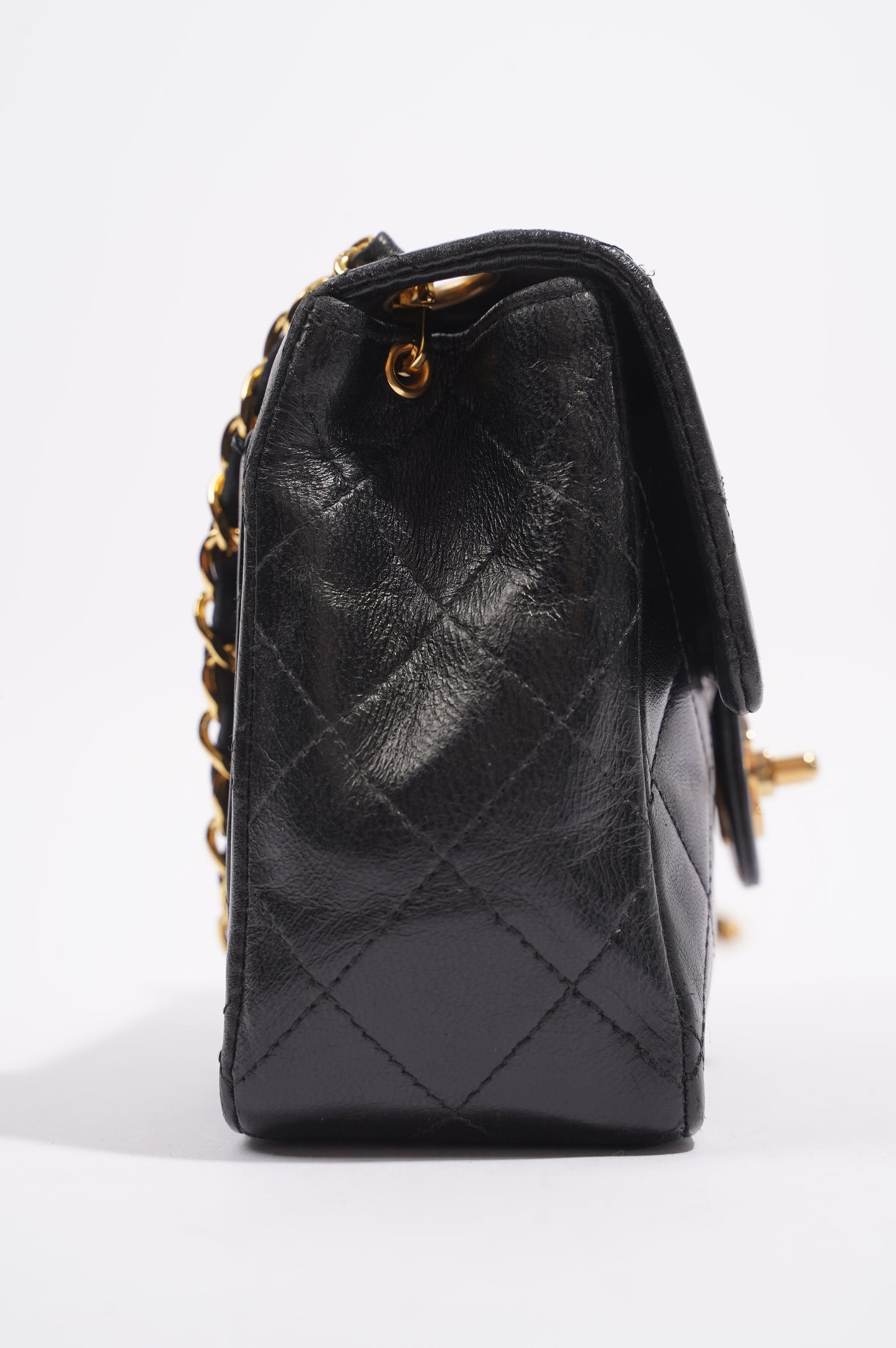 Chanel Womens Vintage Lambskin Square Flap Bag Black   Gold Mini