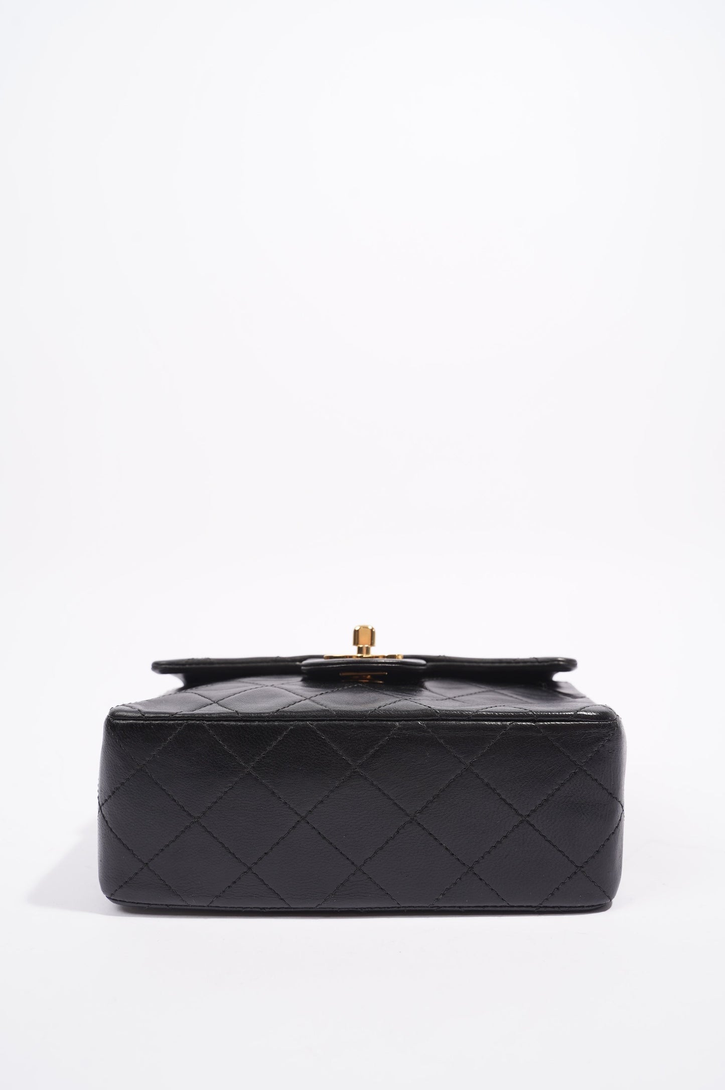 Chanel Womens Vintage Lambskin Square Flap Bag Black   Gold Mini