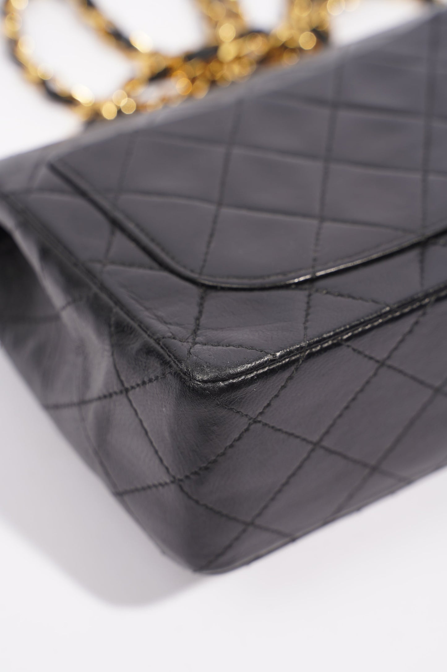 Chanel Womens Vintage Lambskin Square Flap Bag Black   Gold Mini