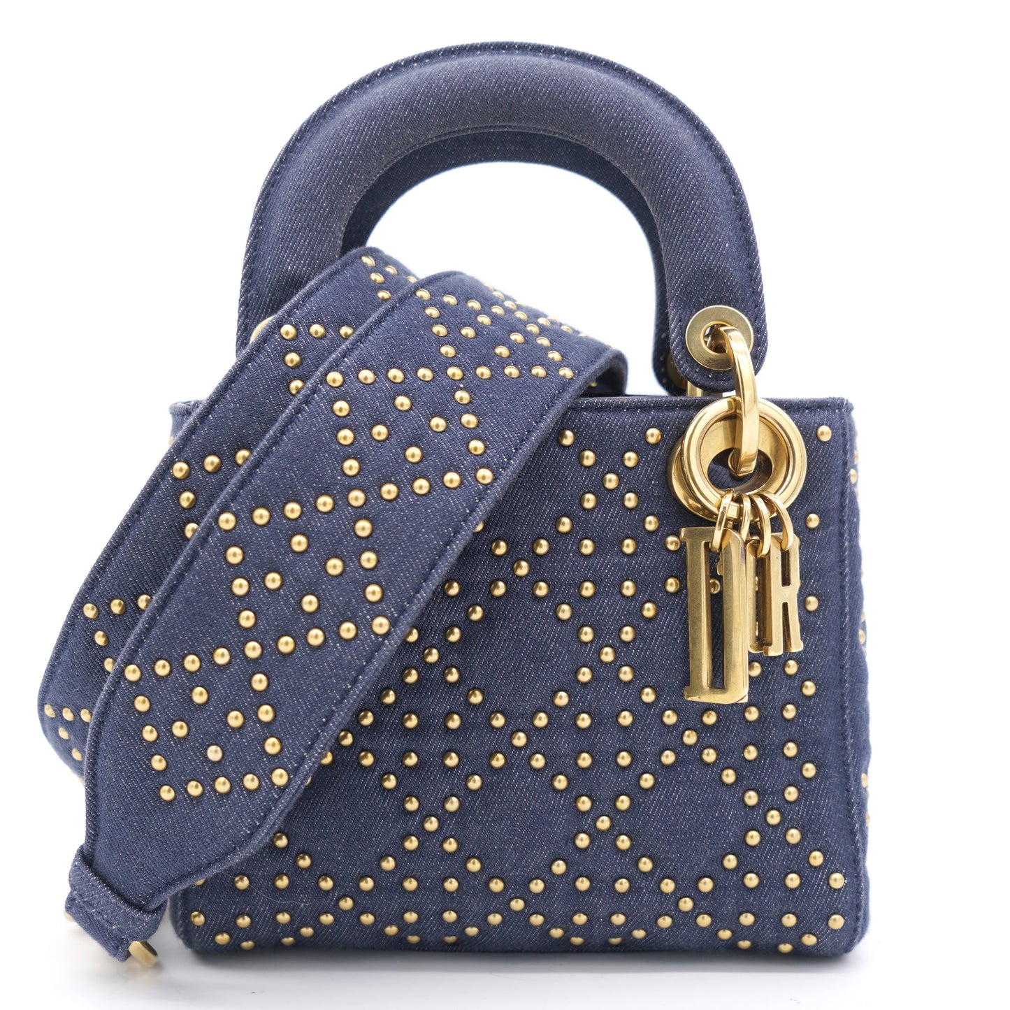 Dior Denim Cannage Studded Mini Supple Lady Dior Blue