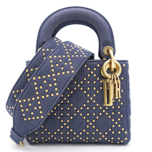 Dior Denim Cannage Studded Mini Supple Lady Dior Blue