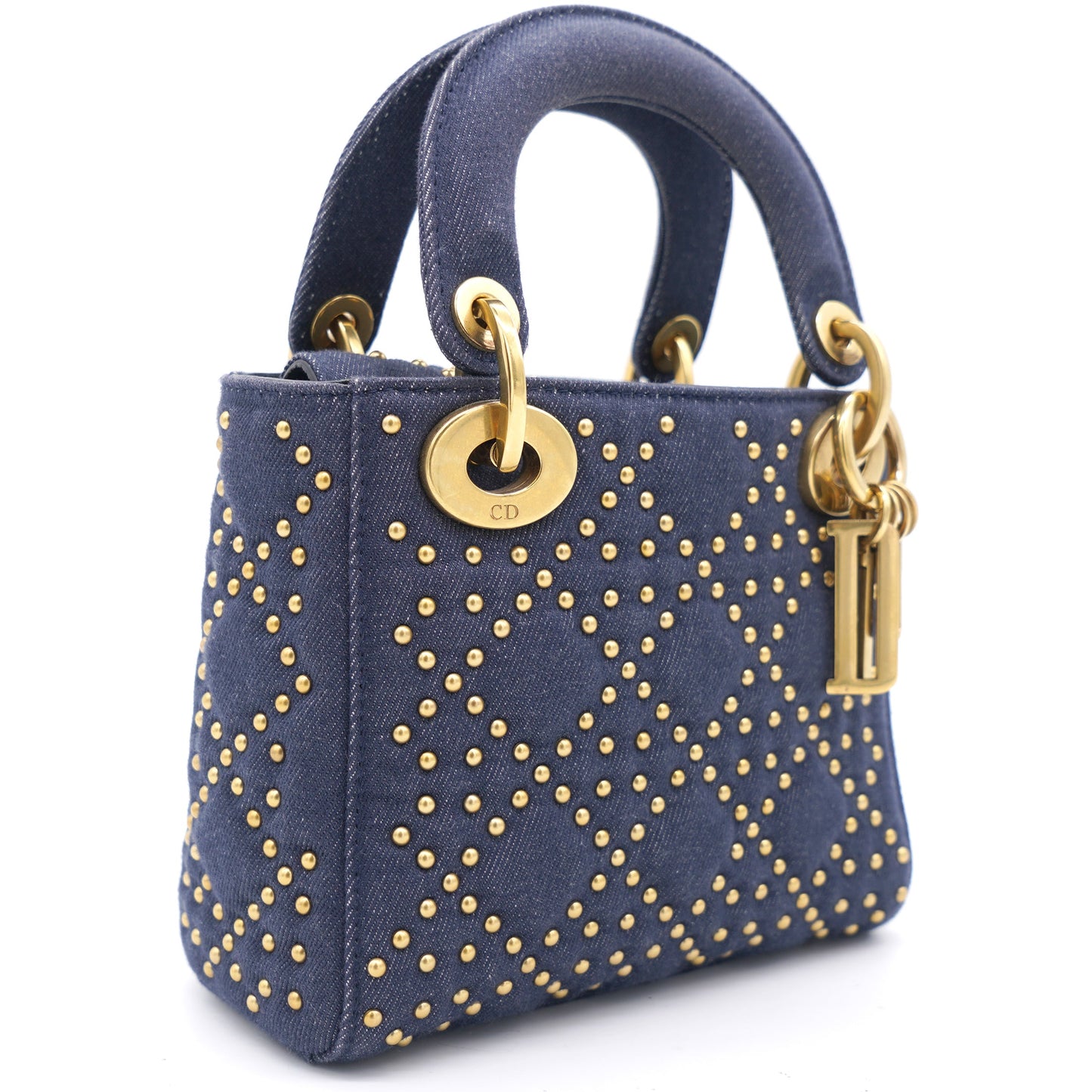 Dior Denim Cannage Studded Mini Supple Lady Dior Blue
