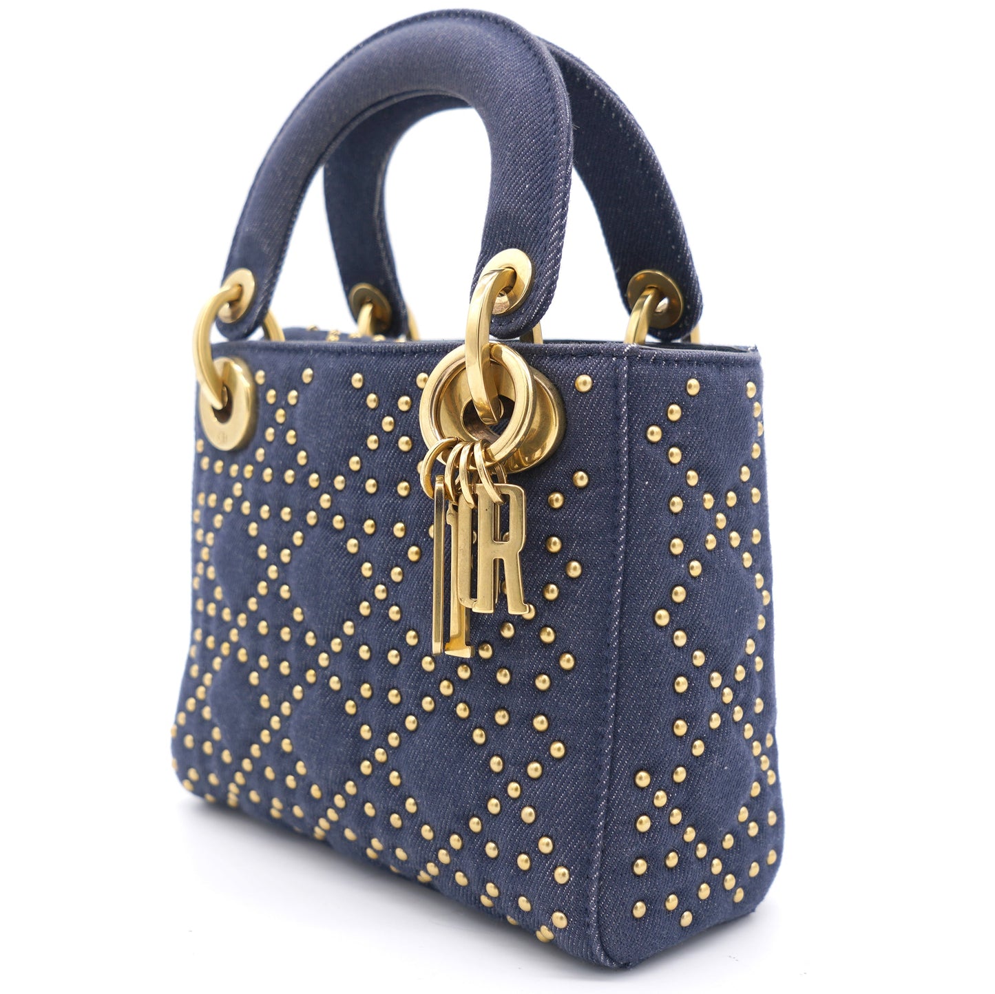 Dior Denim Cannage Studded Mini Supple Lady Dior Blue