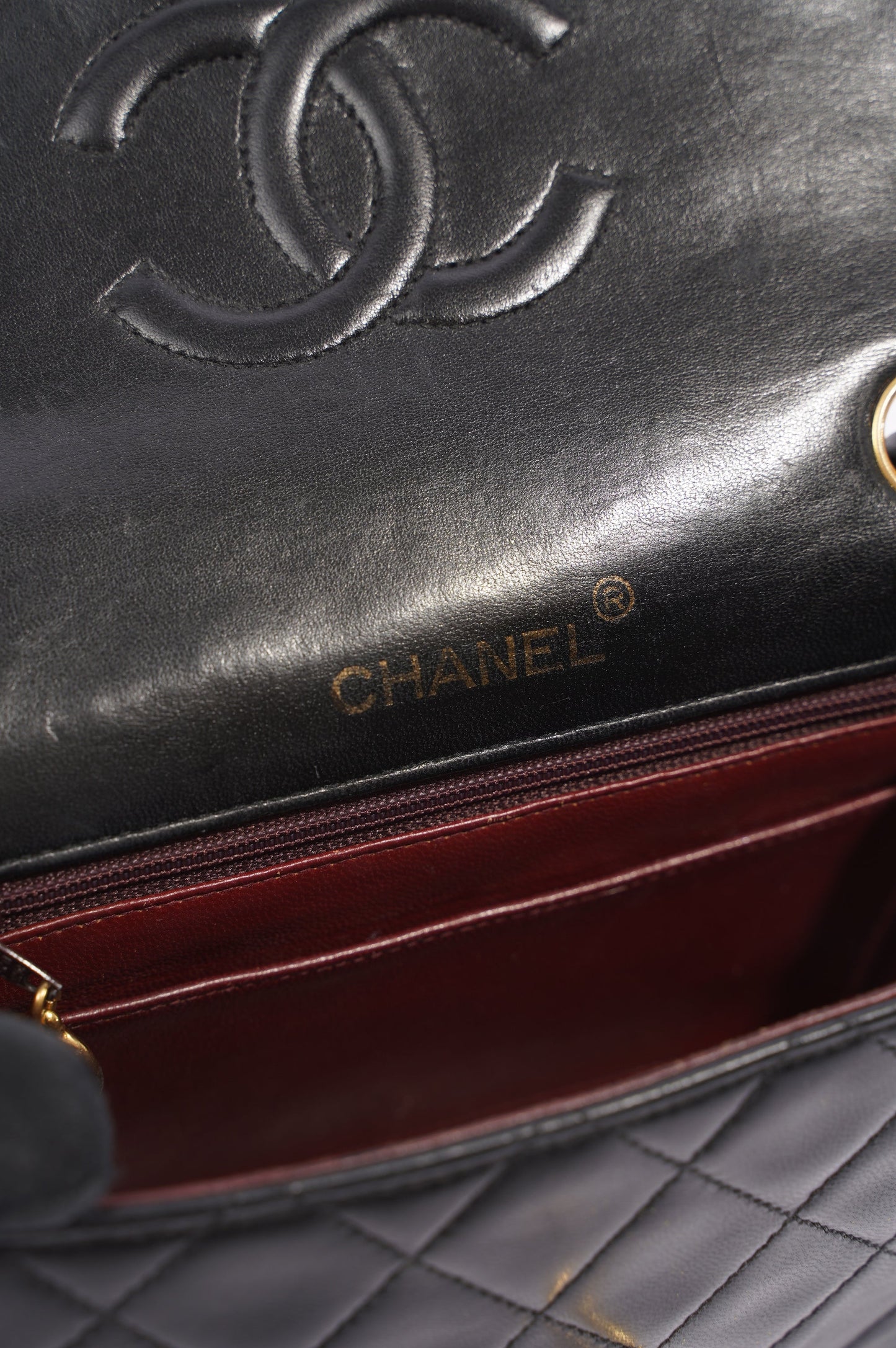 Chanel Womens Vintage Lambskin Square Flap Bag Black   Gold Mini