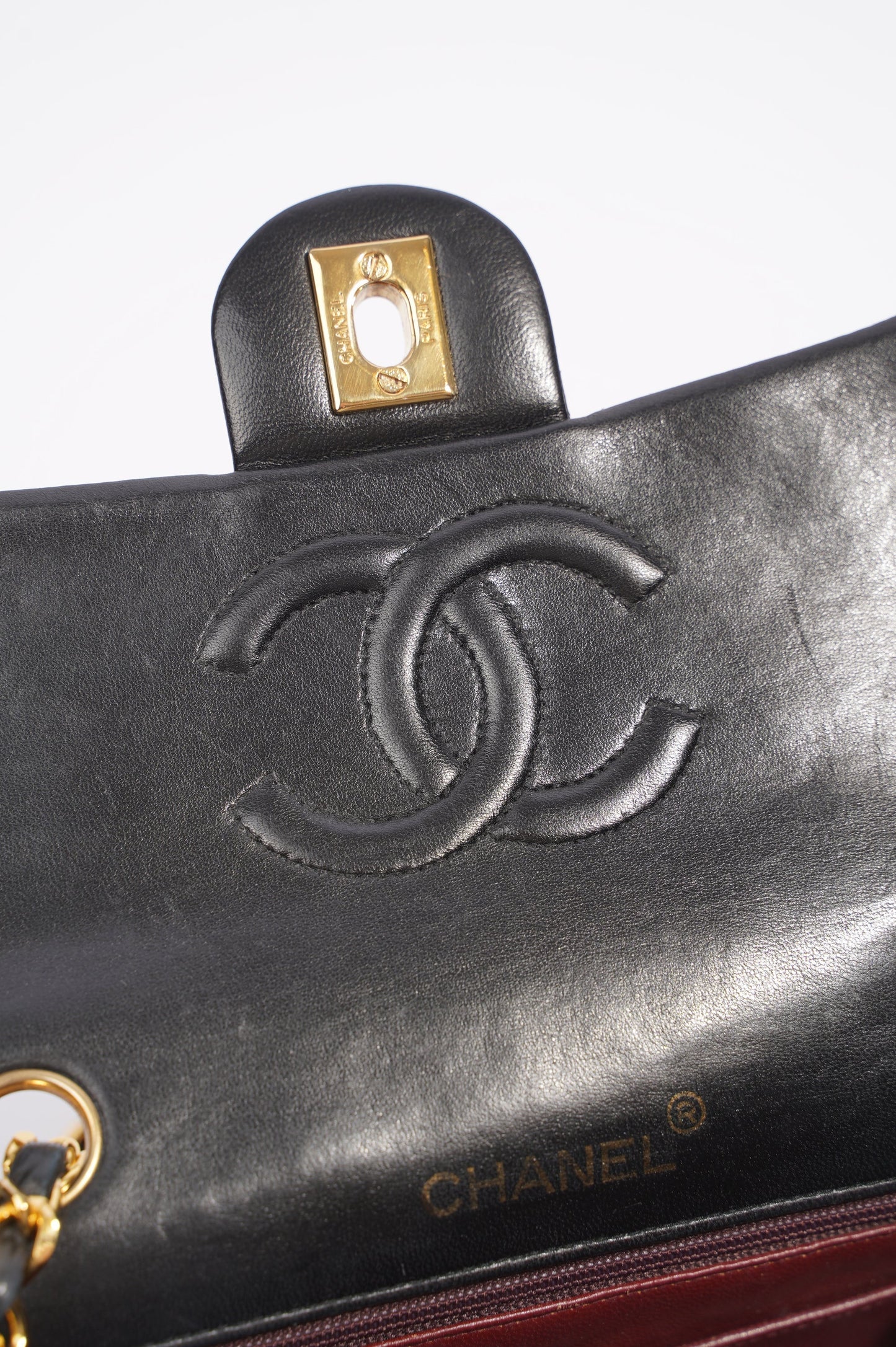Chanel Womens Vintage Lambskin Square Flap Bag Black   Gold Mini