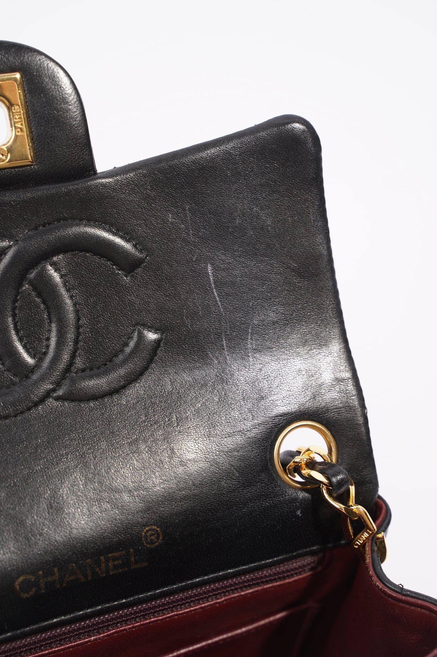 Chanel Womens Vintage Lambskin Square Flap Bag Black   Gold Mini