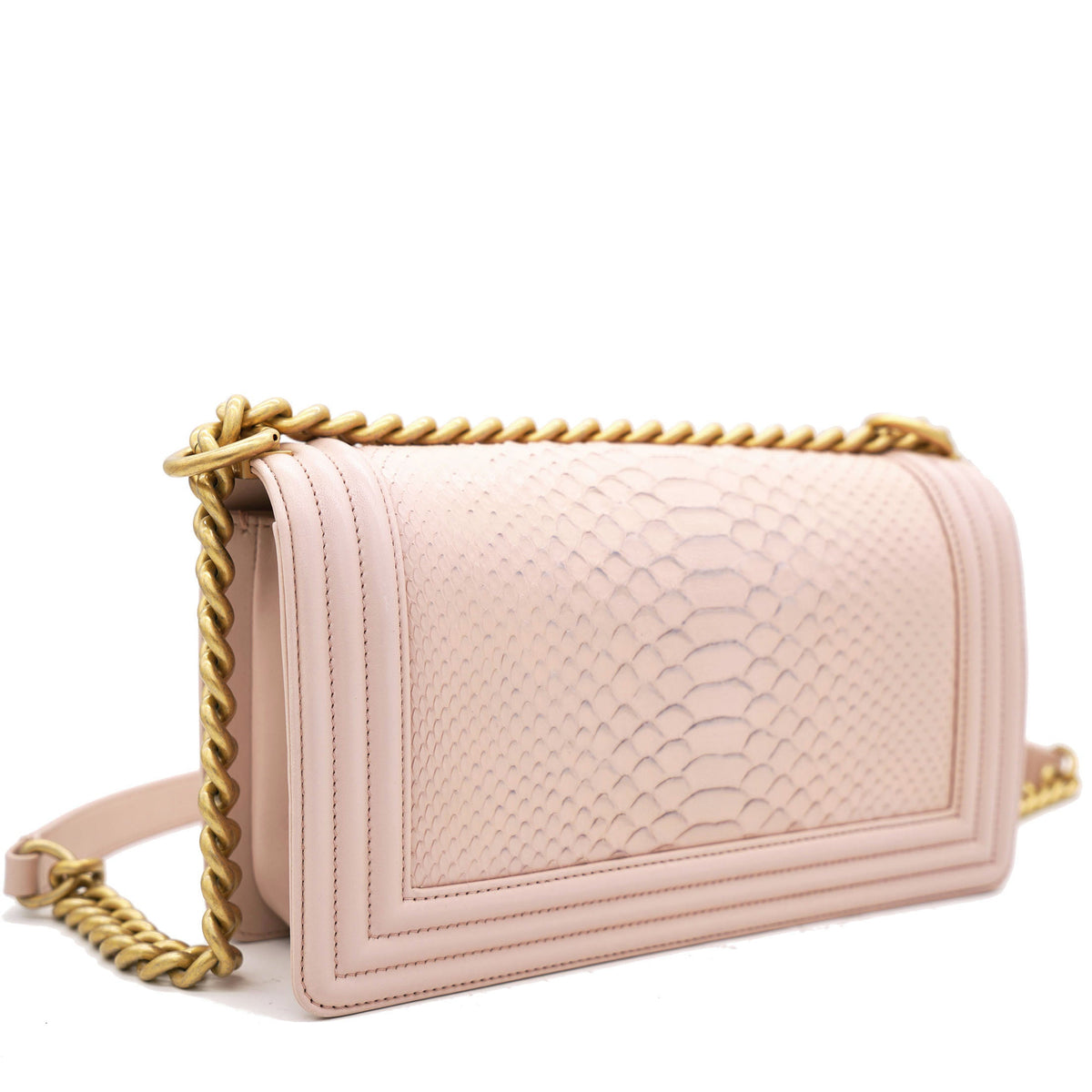 Chanel Pink Quilted Snakeskin Old Medium Boy Bag