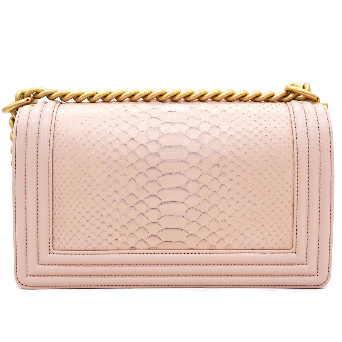 Chanel Pink Quilted Snakeskin Old Medium Boy Bag