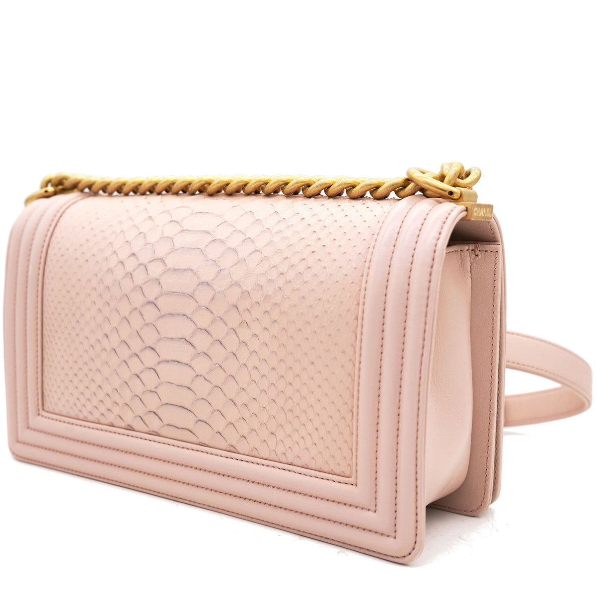 Chanel Pink Quilted Snakeskin Old Medium Boy Bag