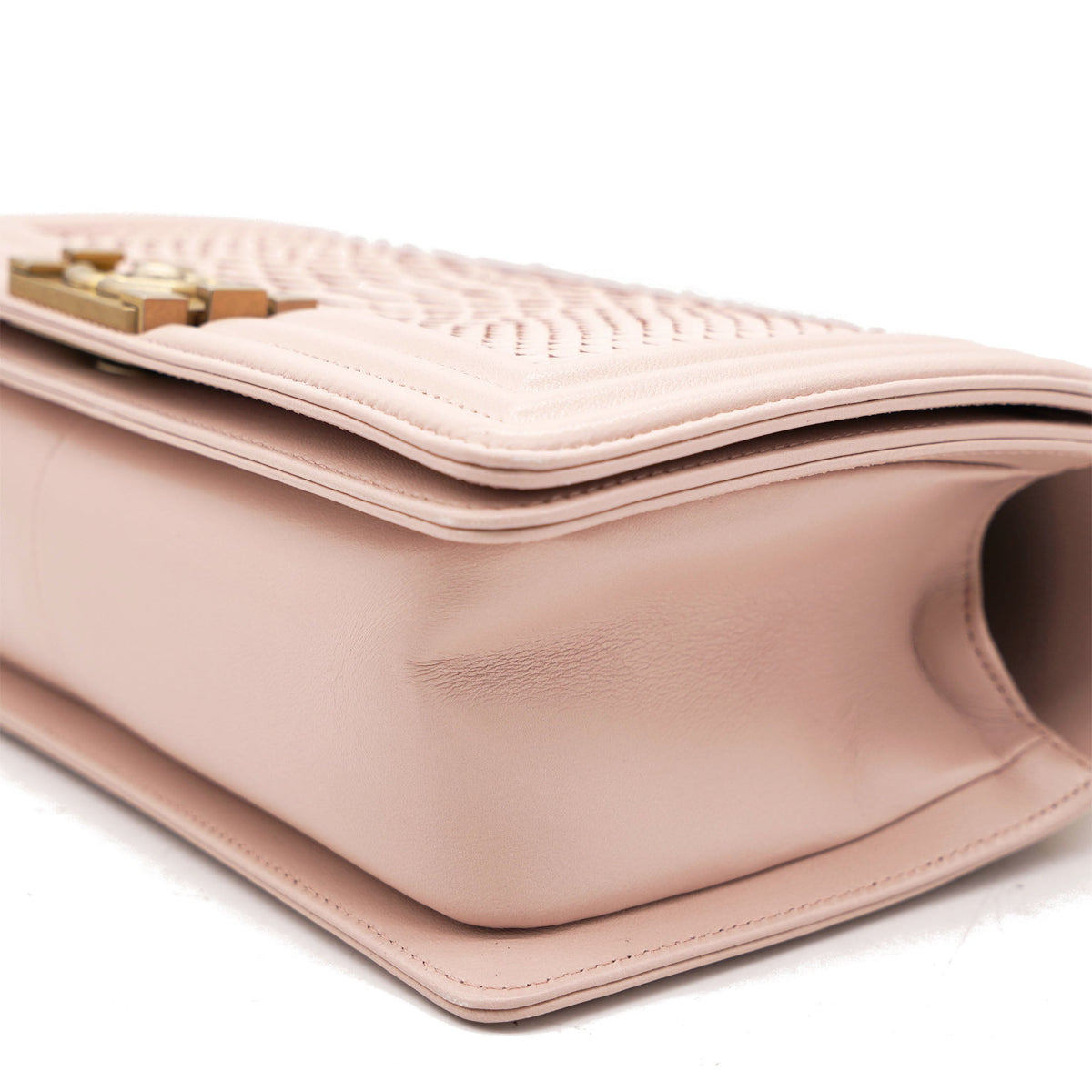 Chanel Pink Quilted Snakeskin Old Medium Boy Bag