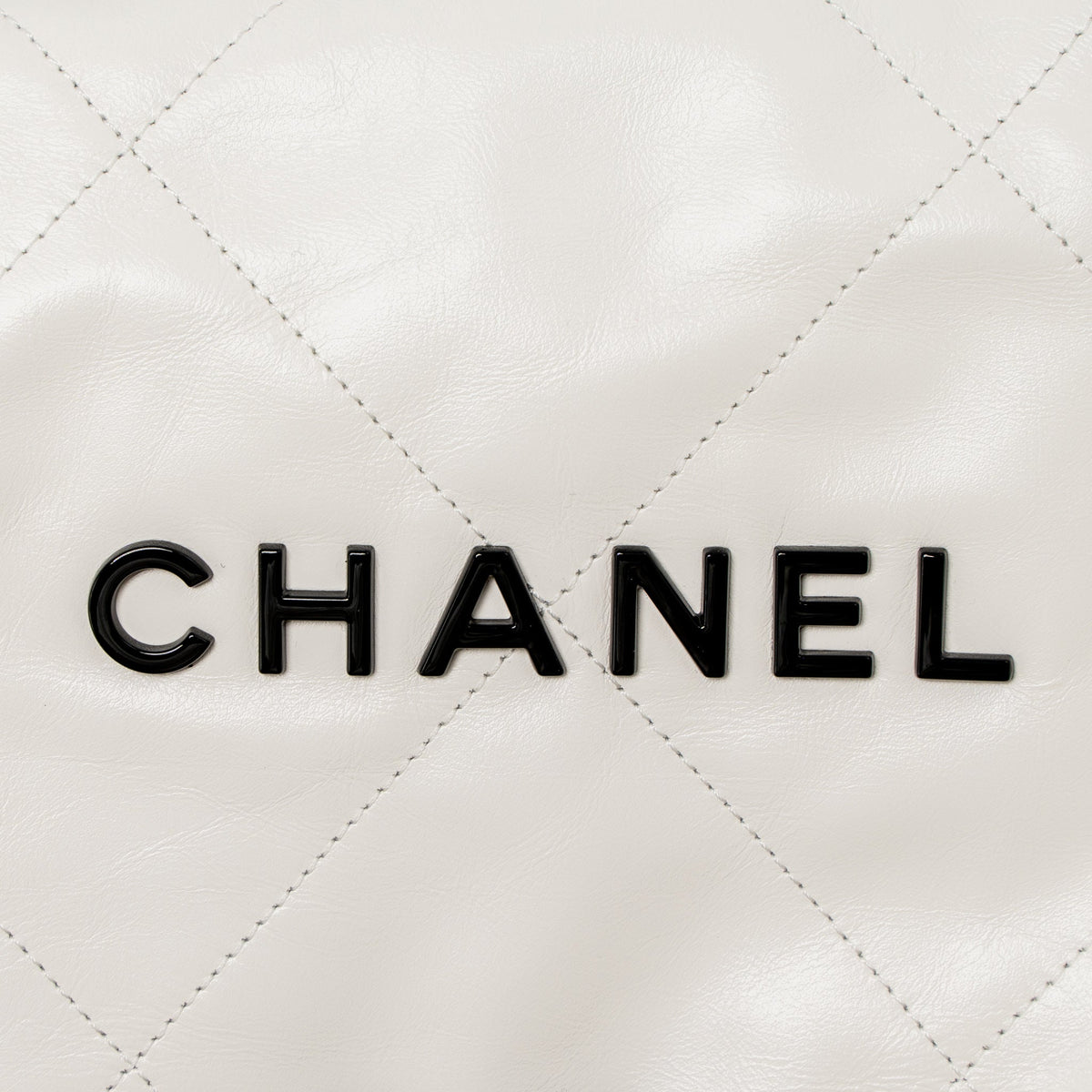 Chanel Small 22 Bag Black Letter Shiny Calfskin White Brushed GHW (Microchip)
