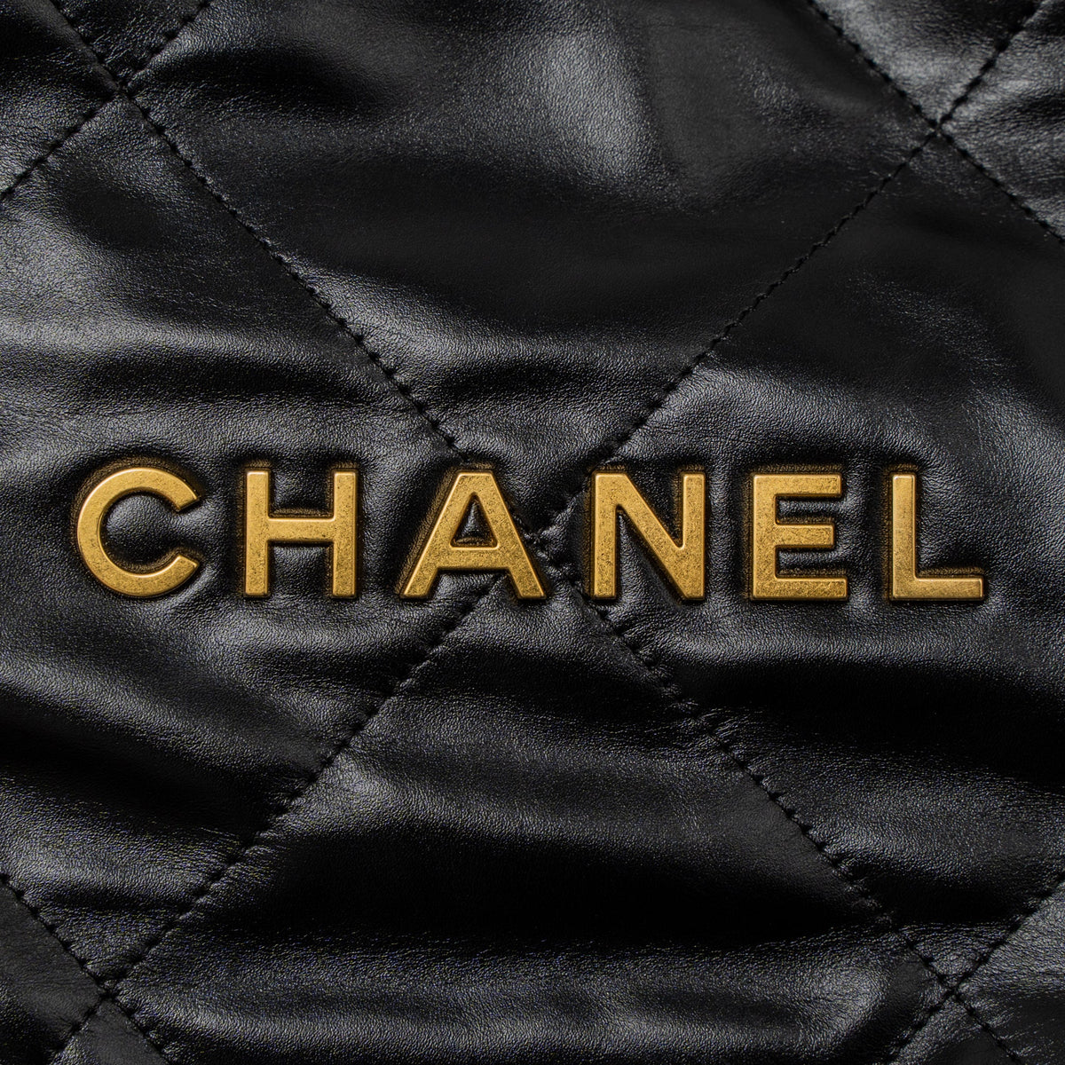 Chanel Small 22 Bag Gold Letter Shiny Calfskin Black Brushed GHW (Microchip)