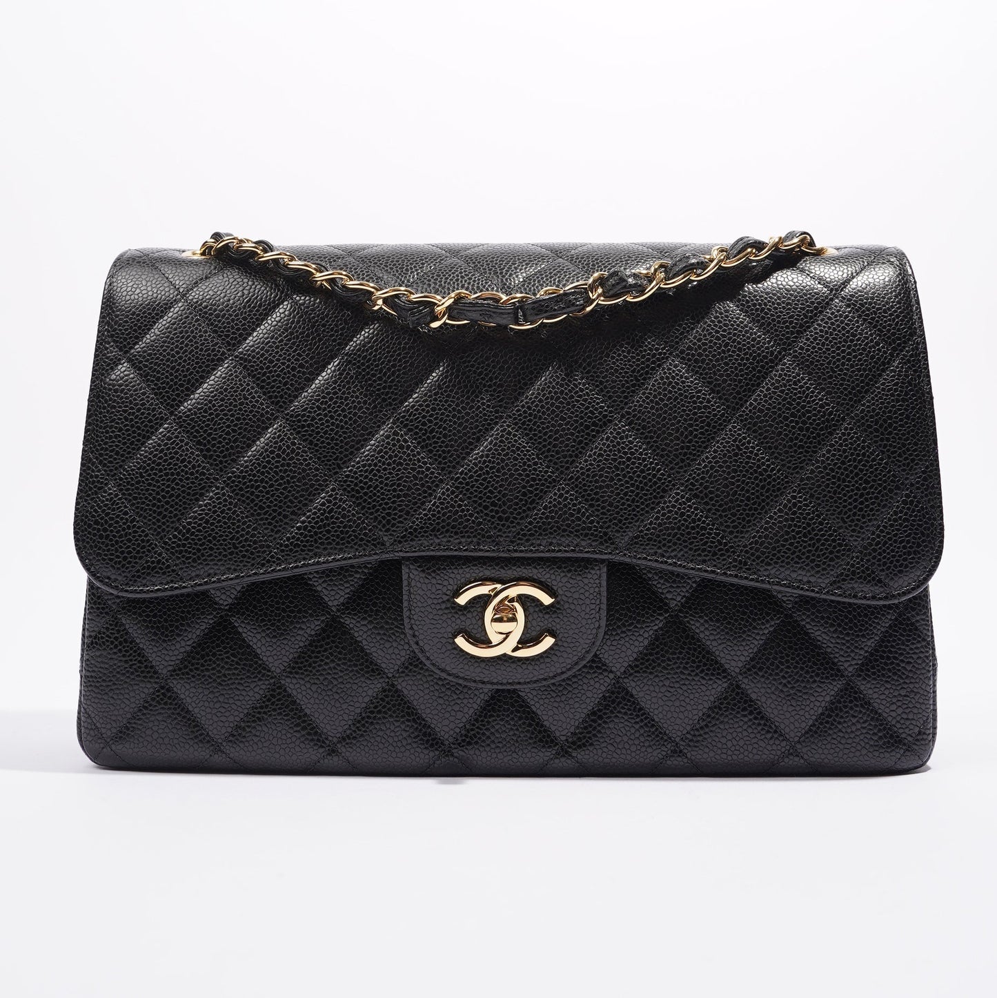 Chanel Double Flap Bag Black Caviar Leather Jumbo