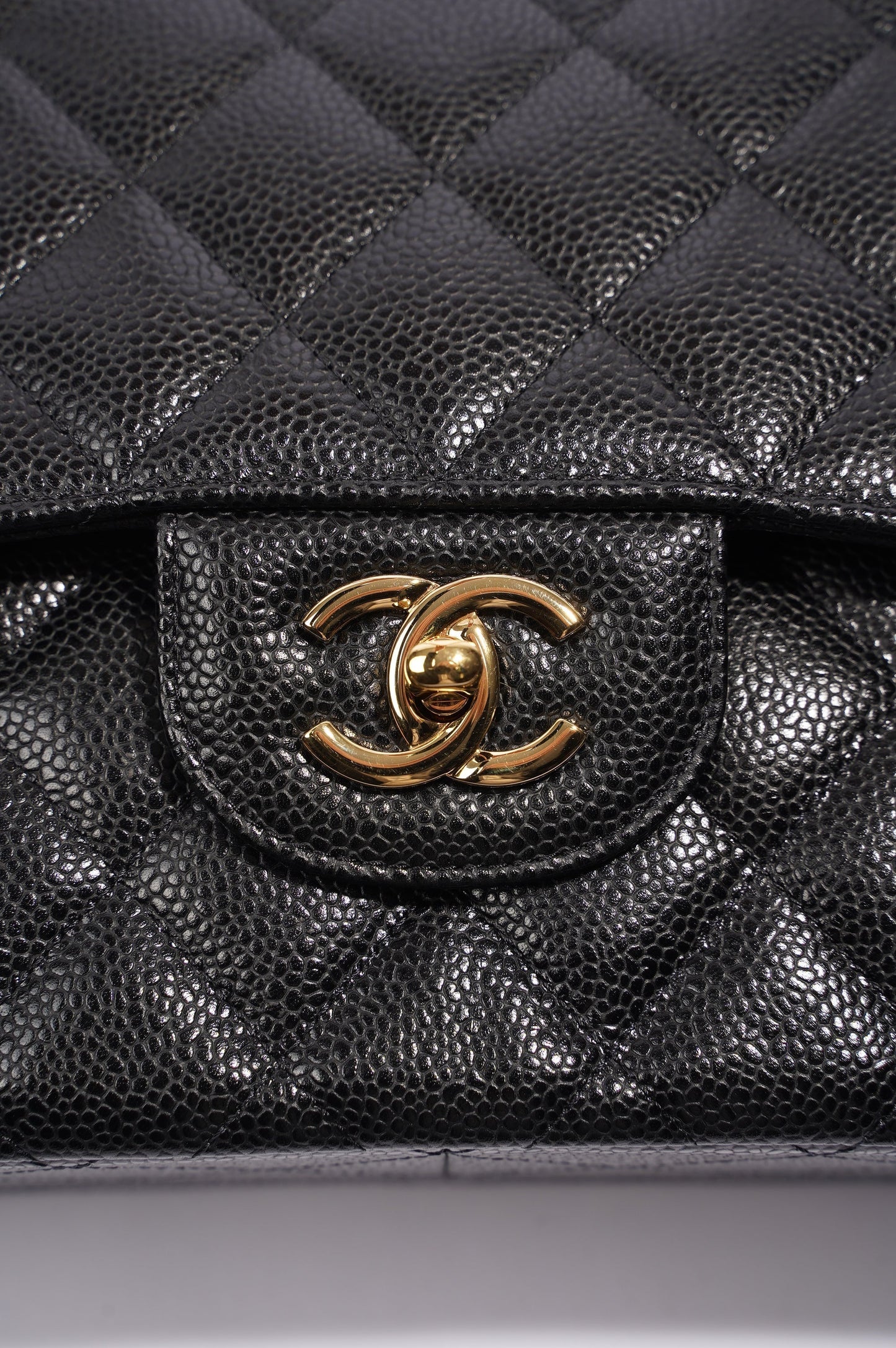 Chanel Double Flap Bag Black Caviar Leather Jumbo