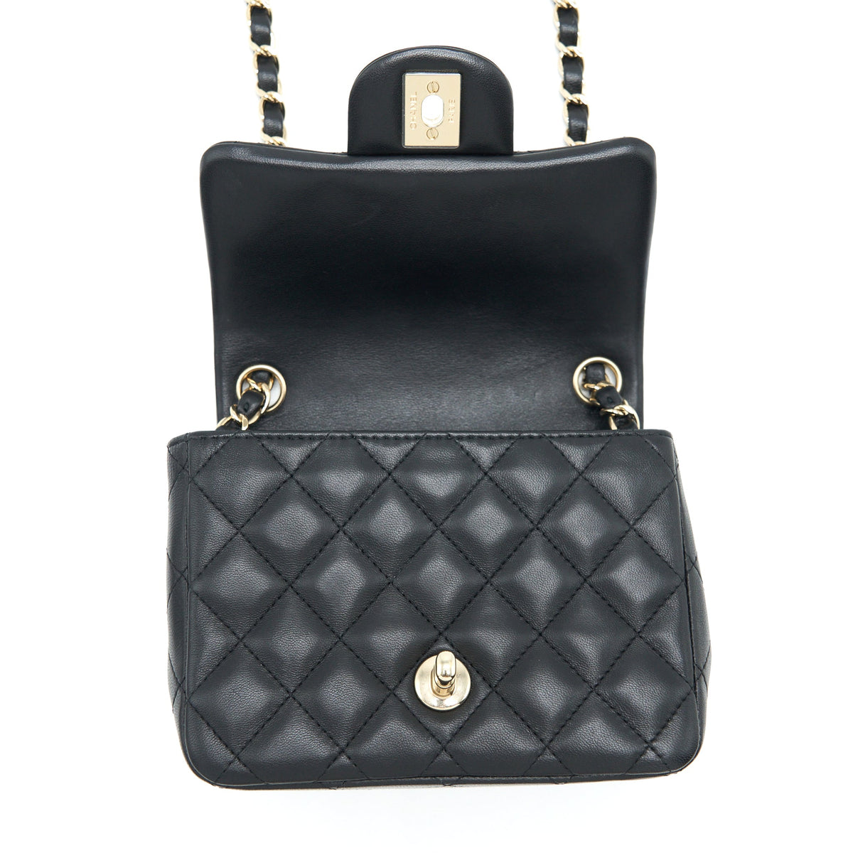 Chanel Mini Square Flap Bag Lambskin Black LGHW