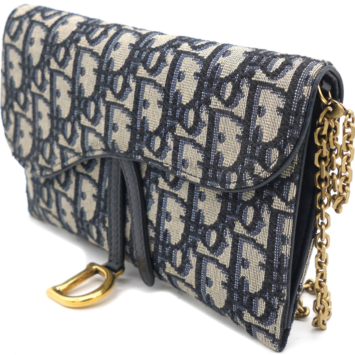 Dior Oblique Saddle Chain Long Wallet Blue