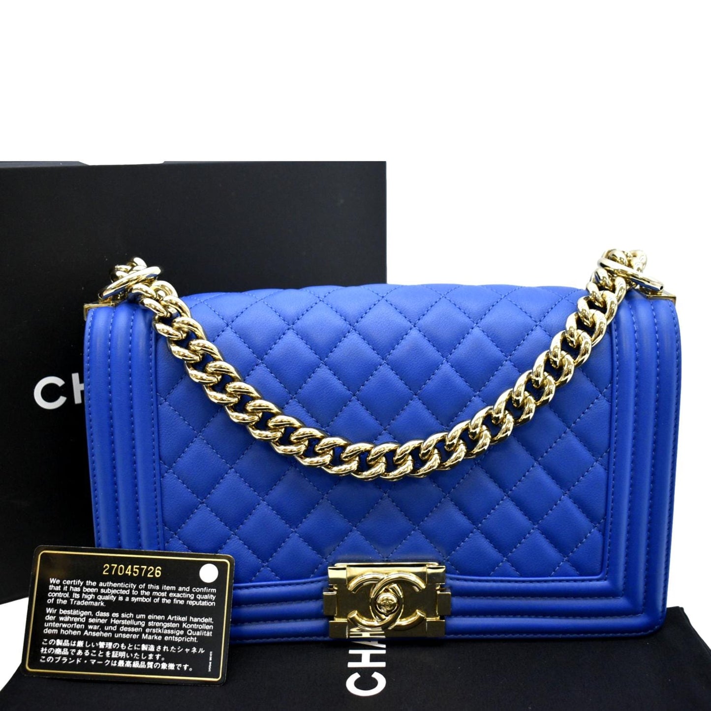 CHANEL Medium Boy Flap Quilted Leather Crossbody Bag Blue